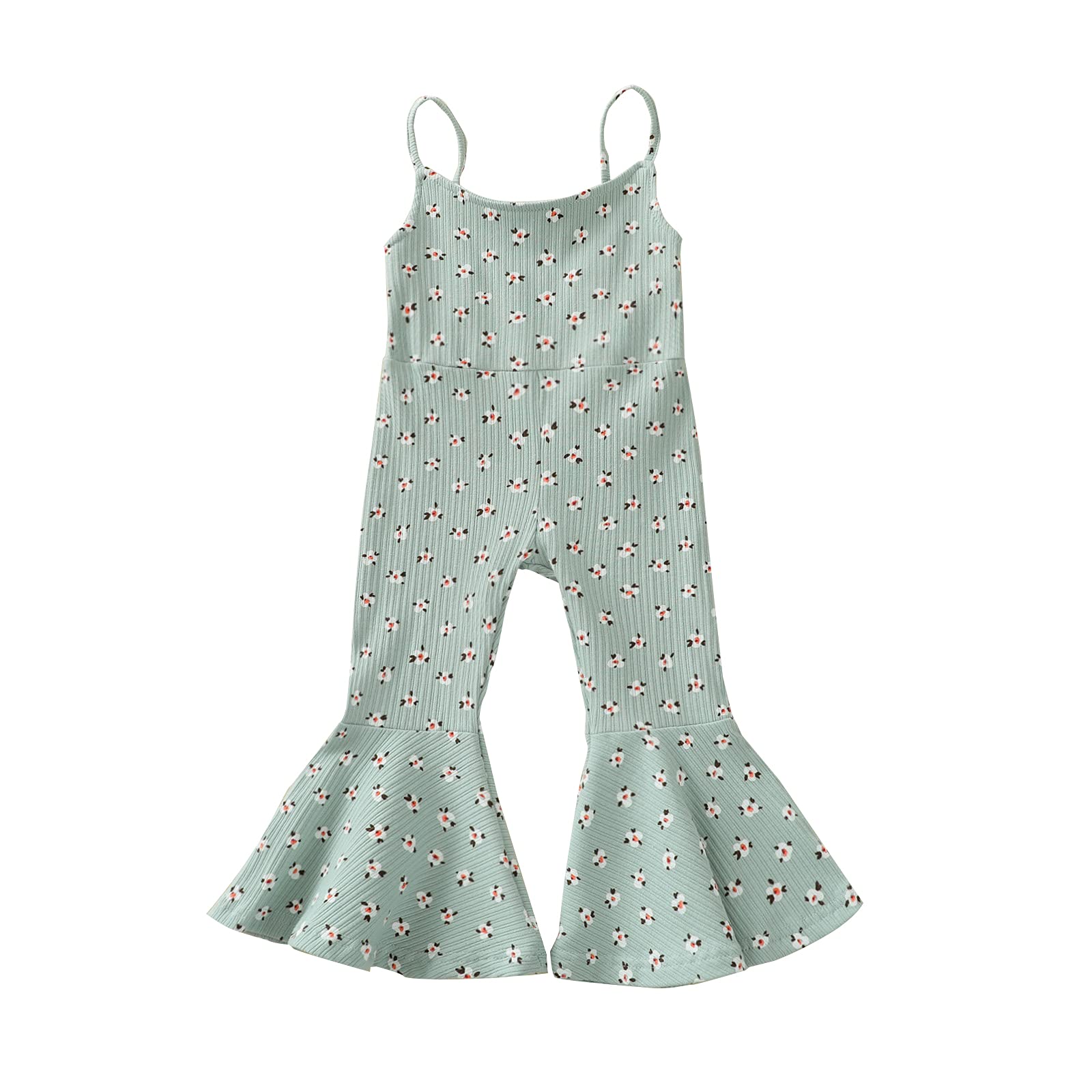 **Toddler Girl Flare Jumpsuit - Sleeveless Halter Ribbed Romper with Bell Bottoms | Cute Summer Outfit for Playdates & Beach**