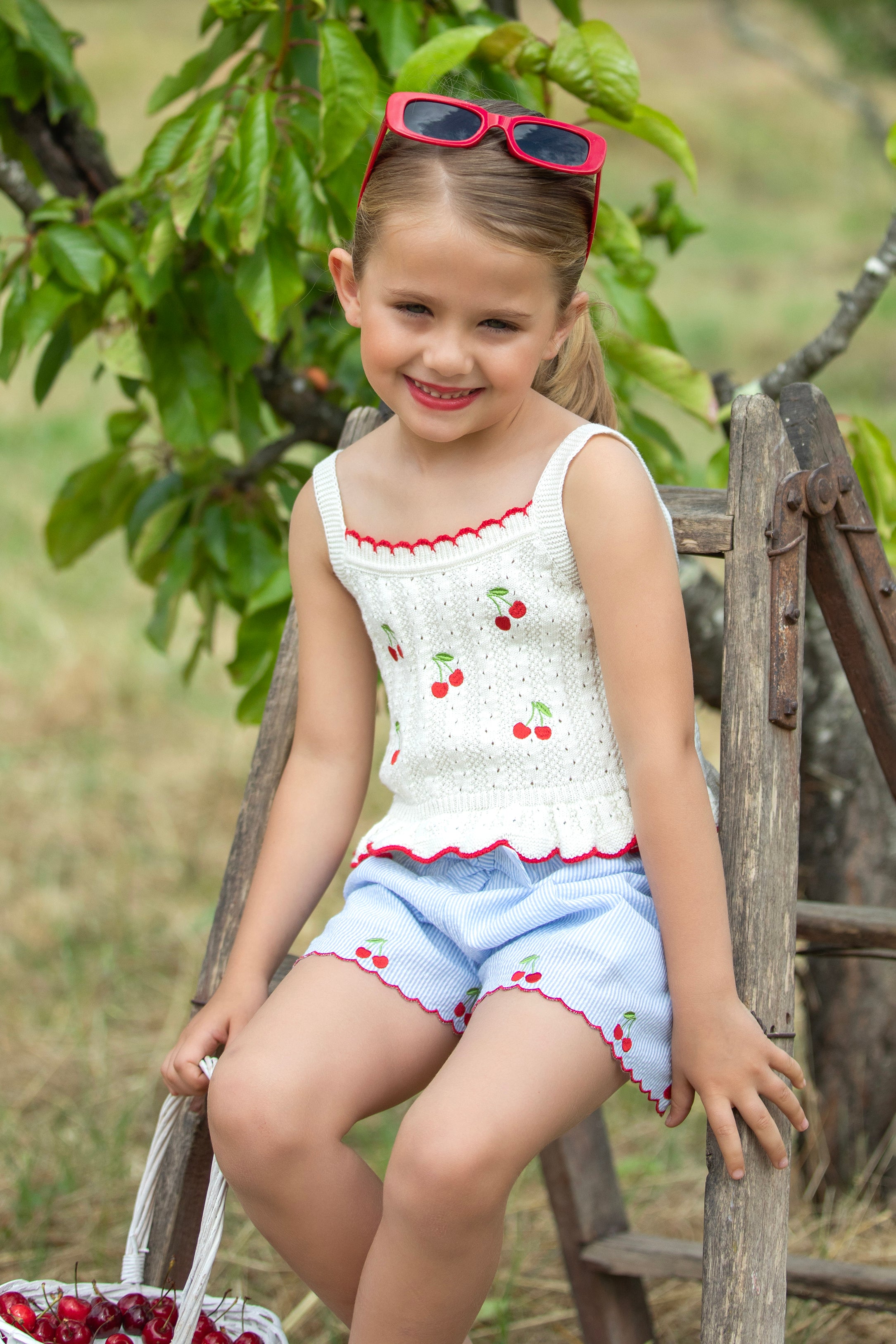 Stylish Cream & Red Knit Cherry Print Top and Skirt Set - Perfect for Casual Outings, Date Nights, and Spring Fashion