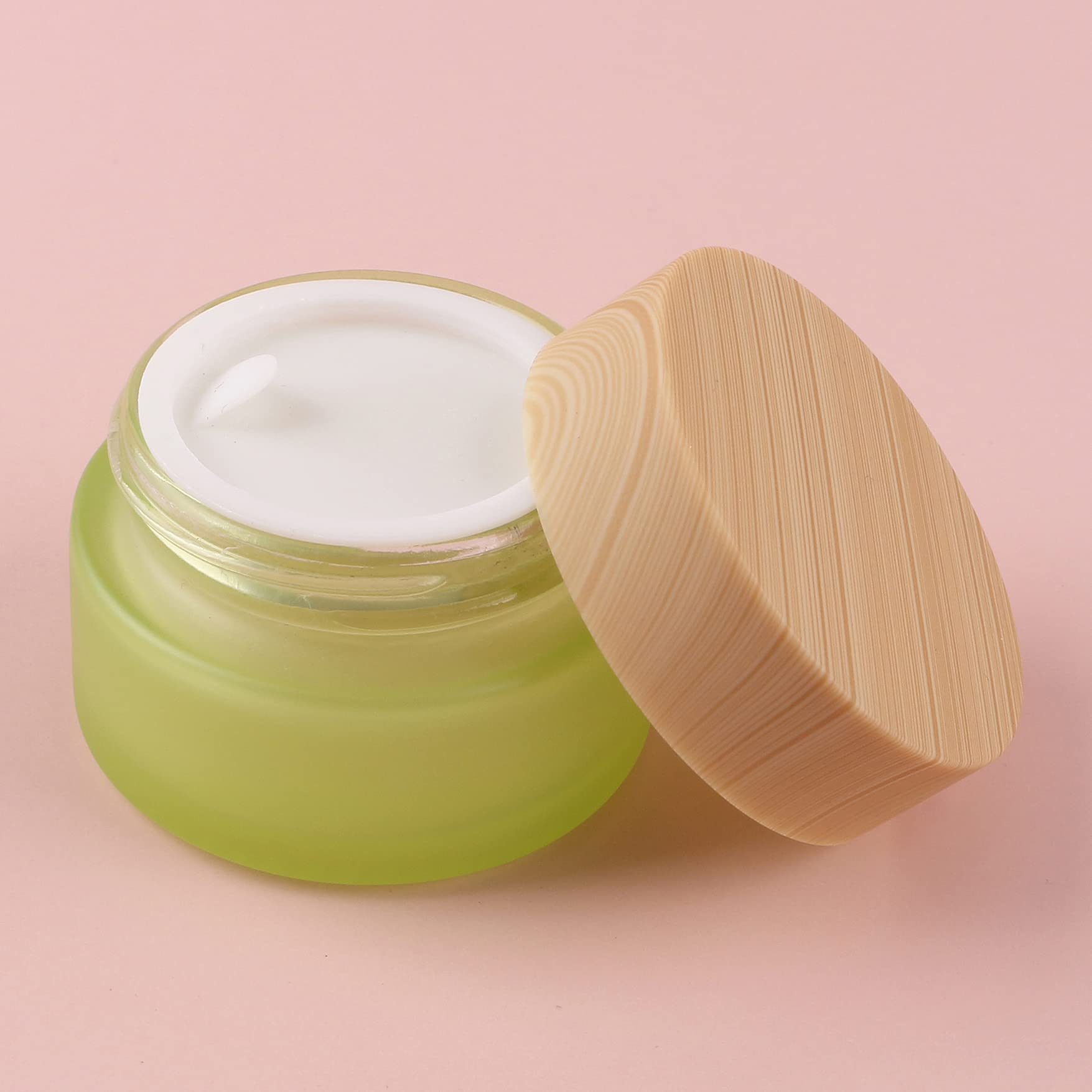 6 Pack 50ml Frosted Glass Cosmetic Jars with Lids & Liners - Green Face Cream Storage Containers for DIY Creams, Lotions, Ointments & Makeup Samples | Perfect for Home Beauty Organizers, Travel Toiletry Kits & Salon Professional Use