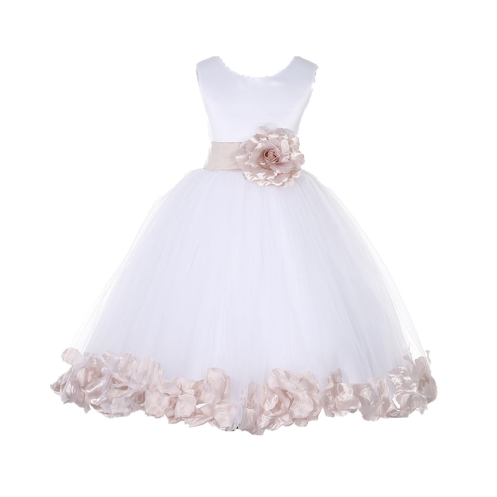 White Tulle Rose Petals Flower Girl Dress - Elegant Christening Gown for Baby Girls (Style 302T) | Perfect for Weddings, Baptisms & Special Occasions