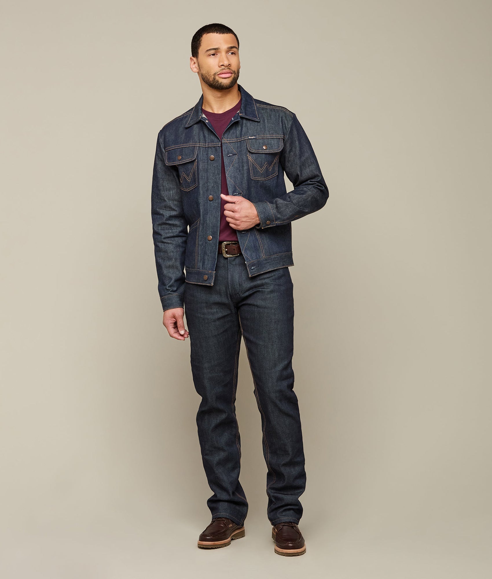 Wrangler x Lucchese Men's Dark Wash Denim Jacket - Classic Western Style for Casual Wear & Outdoor Adventures