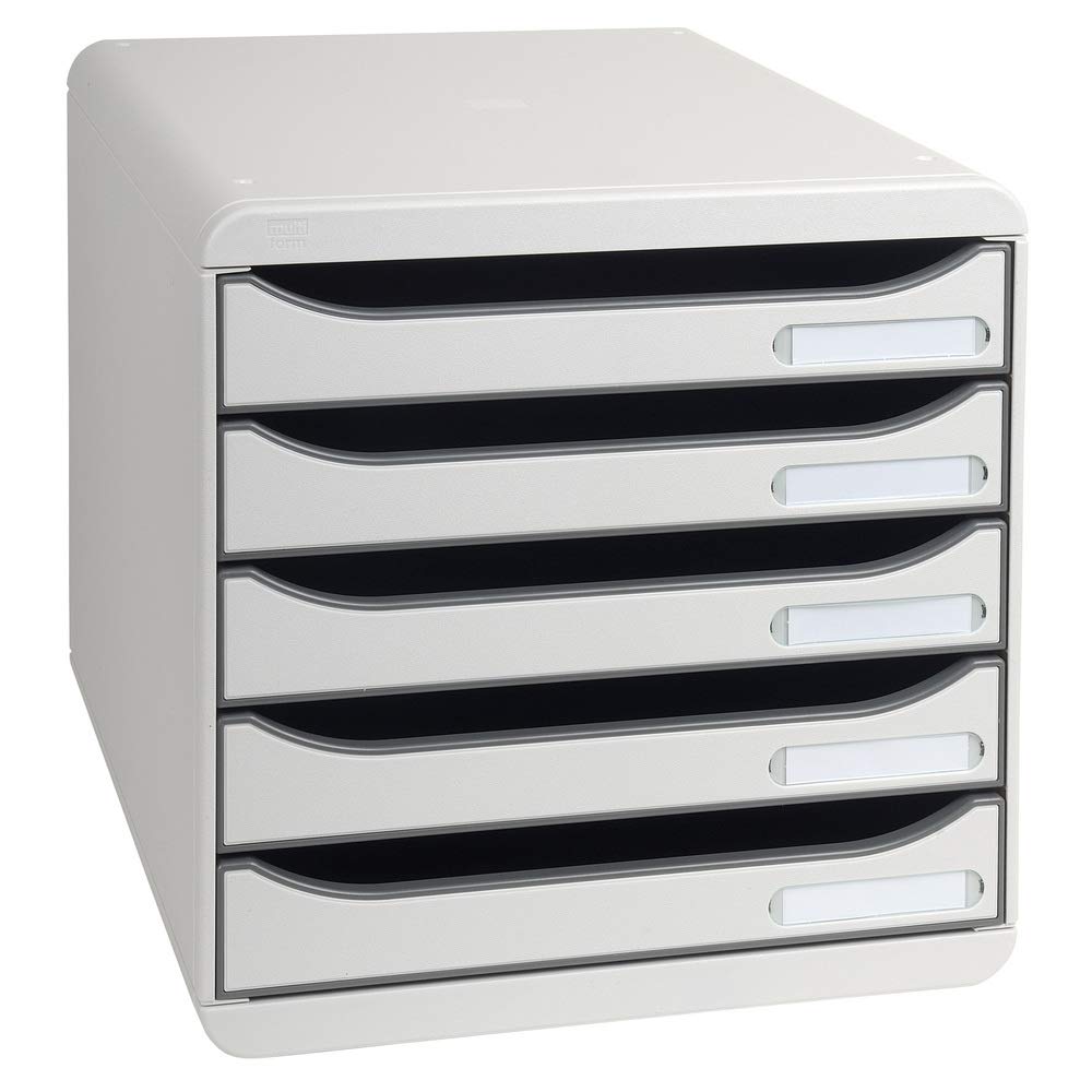Exacompta Big-Box Plus 5-Drawer Office Storage Cabinet - Light Grey for Home & Office Organization | File Storage Solution for Documents, Supplies & Stationery