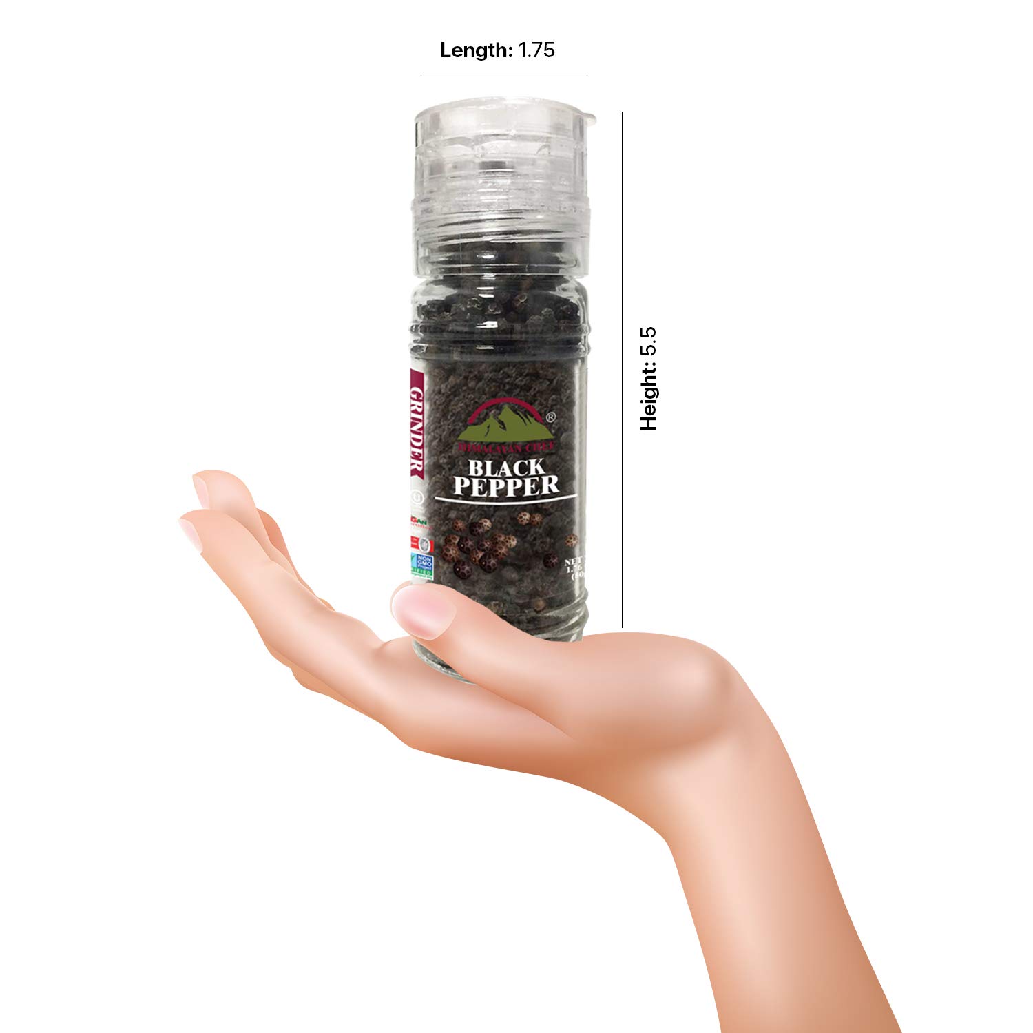Premium Himalayan Chef Black Pepper Grinder - 1.76 oz (50g) Coarse Ground Spice for Cooking, Grilling & Seasoning - Ideal for Steak, Salad & Pasta Dishes