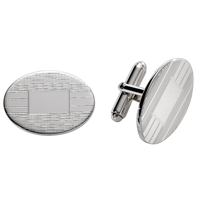 Sterling Silver Large Engine Turned Oval Cufflinks for Men - Elegant Dress Accessories for Weddings, Business & Formal Events