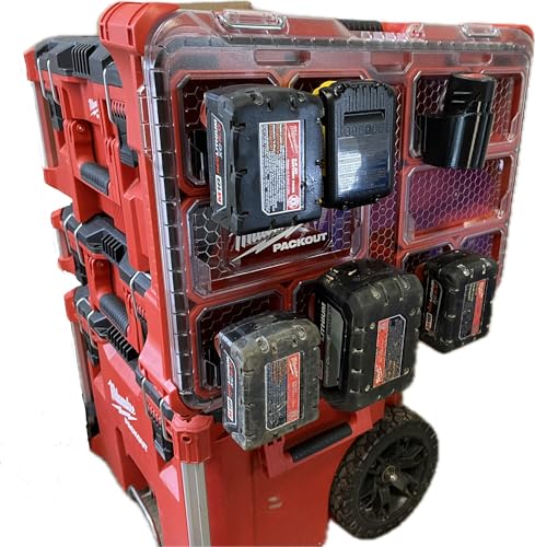 Milwaukee M18 Packout 4-Battery Holder - Durable Storage for M18 Batteries - Perfect for Job Sites, Workshops, and Tool Organization