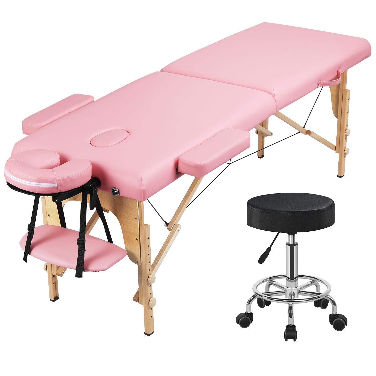 Yaheetech 2-in-1 Portable Folding Massage Table with Adjustable Swivel Salon Chair - Professional Spa Bed with Headrest & Armrest, Includes Rolling Stool - Perfect for Home Massage, Salon Therapy & Mobile Spa Services