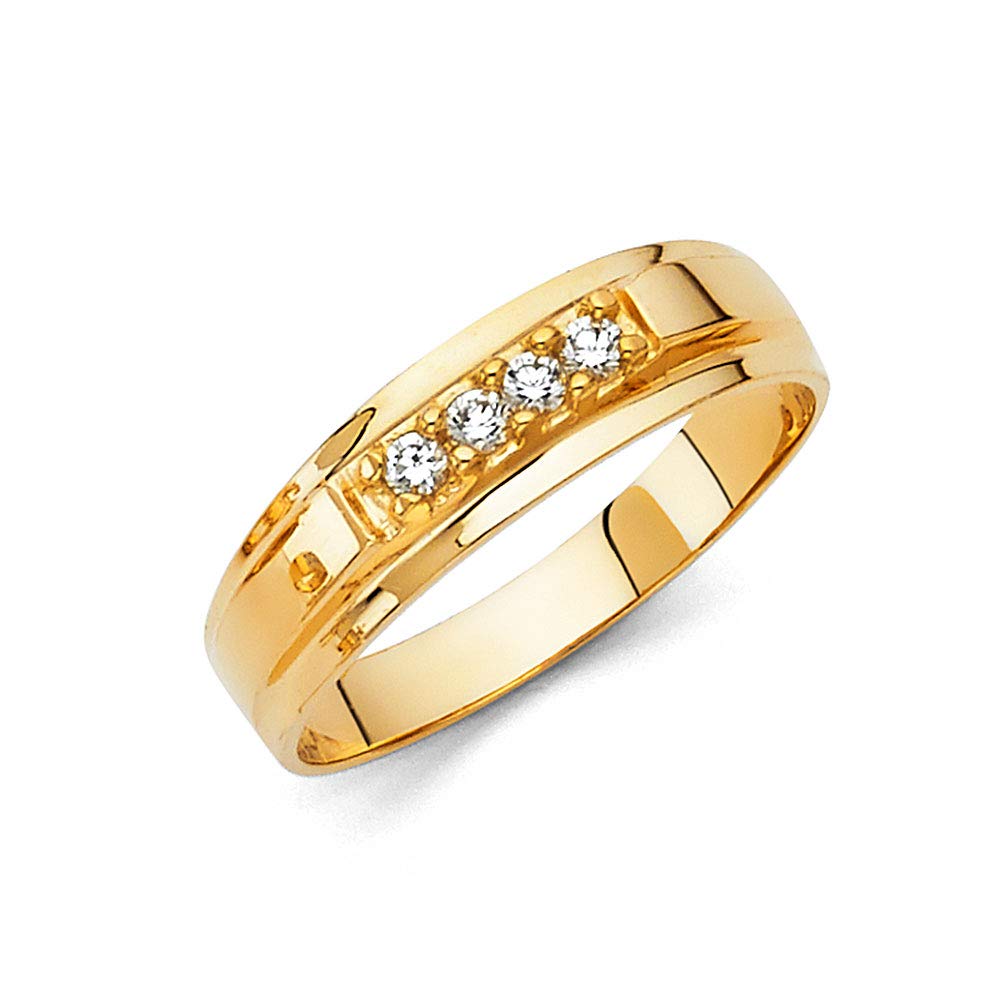 14K Yellow Gold Round Cubic Zirconia Men's Wedding Band Ring - Anniversary Gift for Him, Engagements & Special Occasions | Jewels By Lux