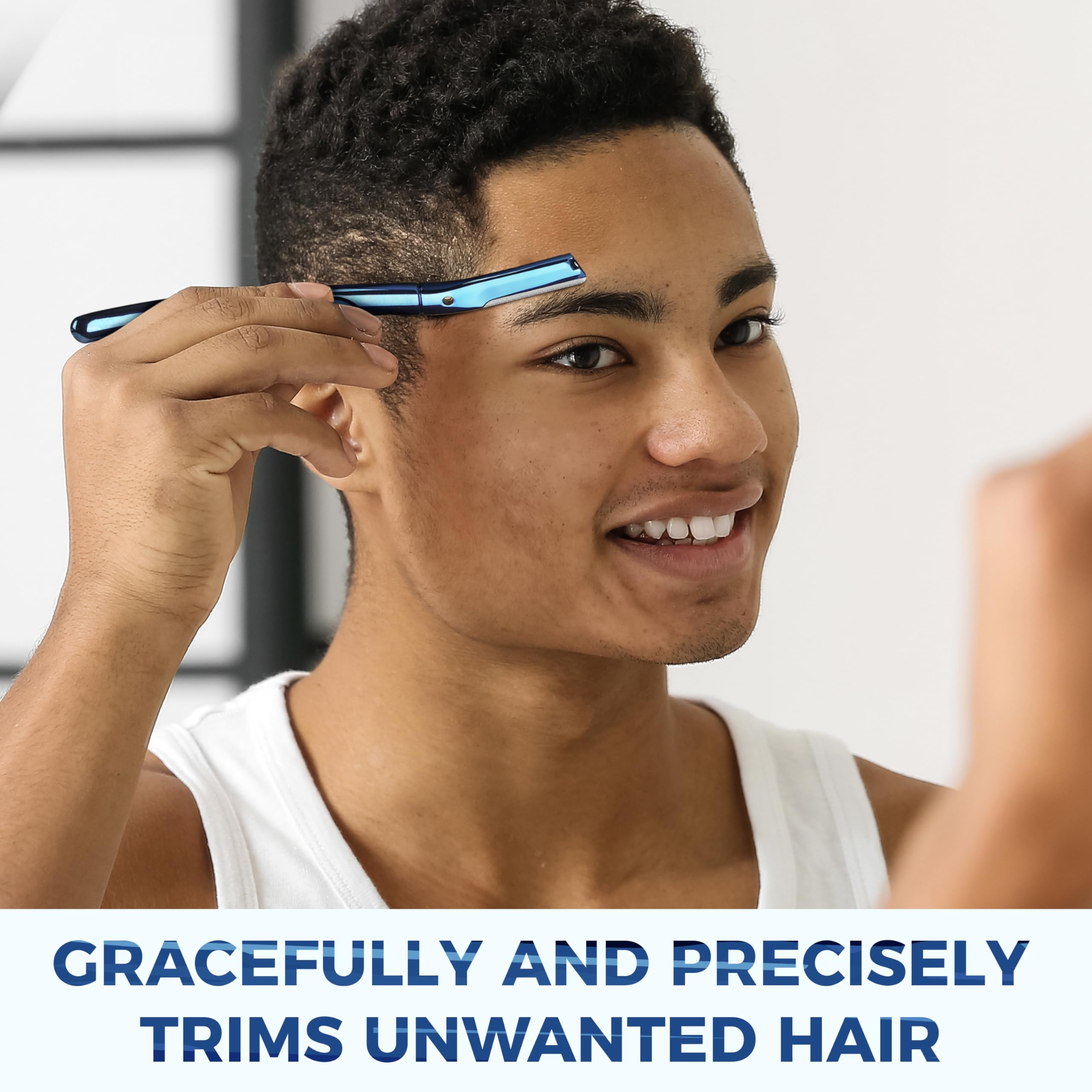 Premium Metallic Blue & Rose Gold Eyebrow Razor - Ultra Sharp Facial Hair Remover for Perfect Eyebrow Shaping & Smooth Skin | At-Home Salon, Travel-Friendly Beauty Essential