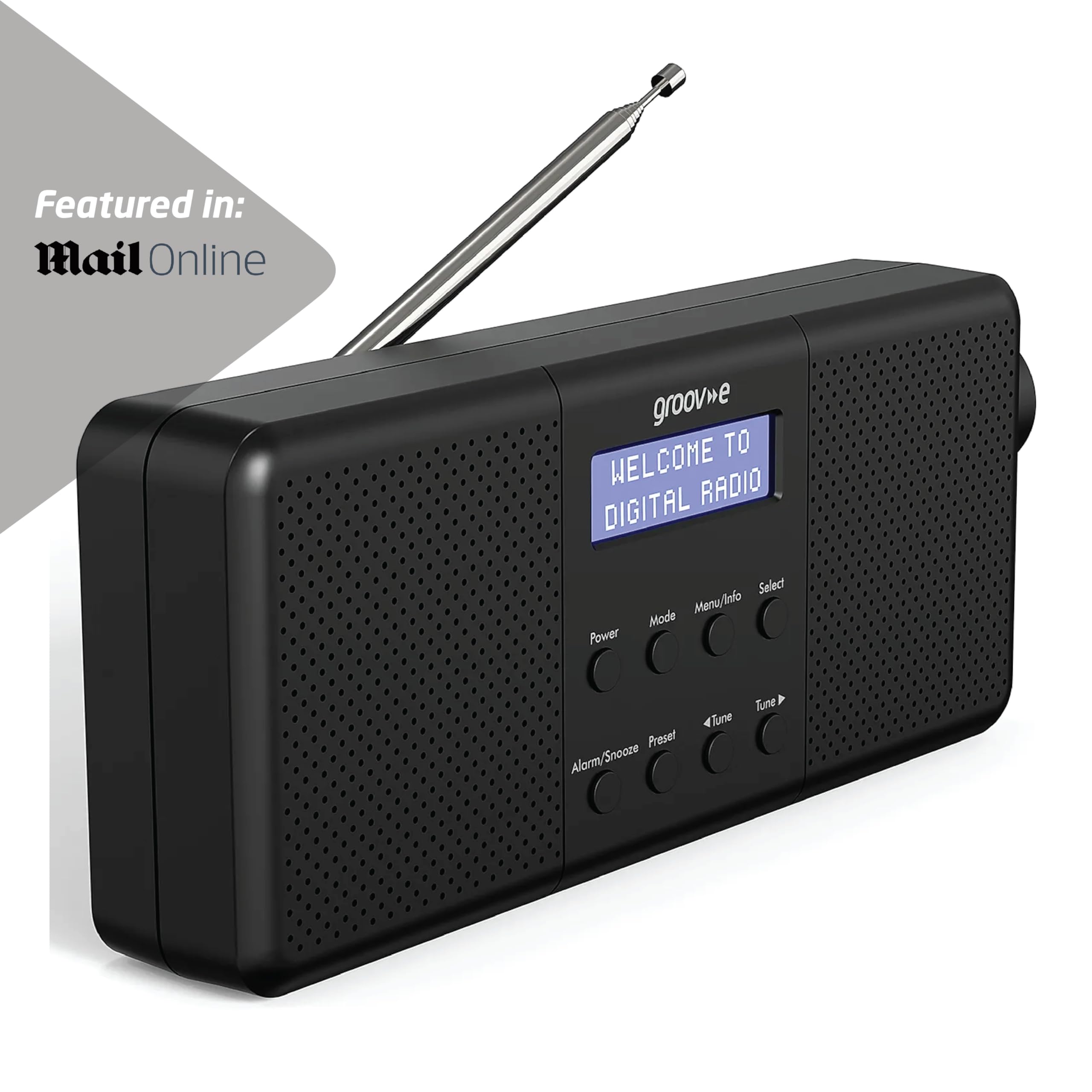 Groov-e Vienna Rechargeable DAB & FM Digital Radio with Bluetooth, Alarm Clock & LCD Display - Portable Wireless Radio for Home, Office, Travel - 40 Preset Stations, Micro USB/Battery Powered - Black