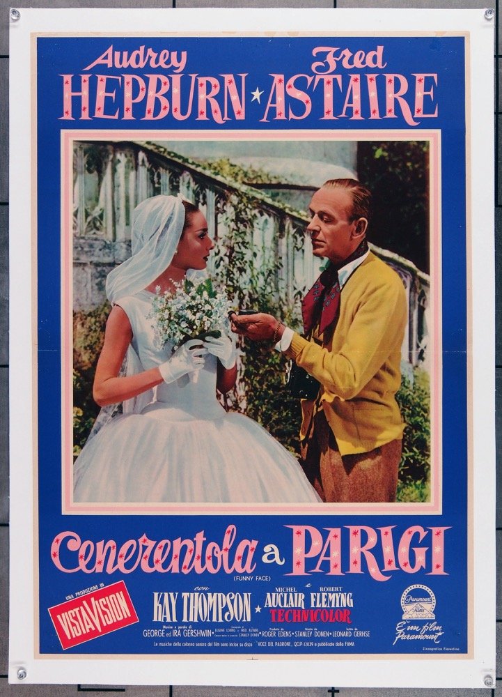 Vintage Funny Face (1957) Original Italian Photobusta Movie Poster 27x19 - Audrey Hepburn & Fred Astaire Classic Film by Stanley Donen - Linen Backed Cinema Collectible for Home Theater Decor & Film Memorabilia Display
