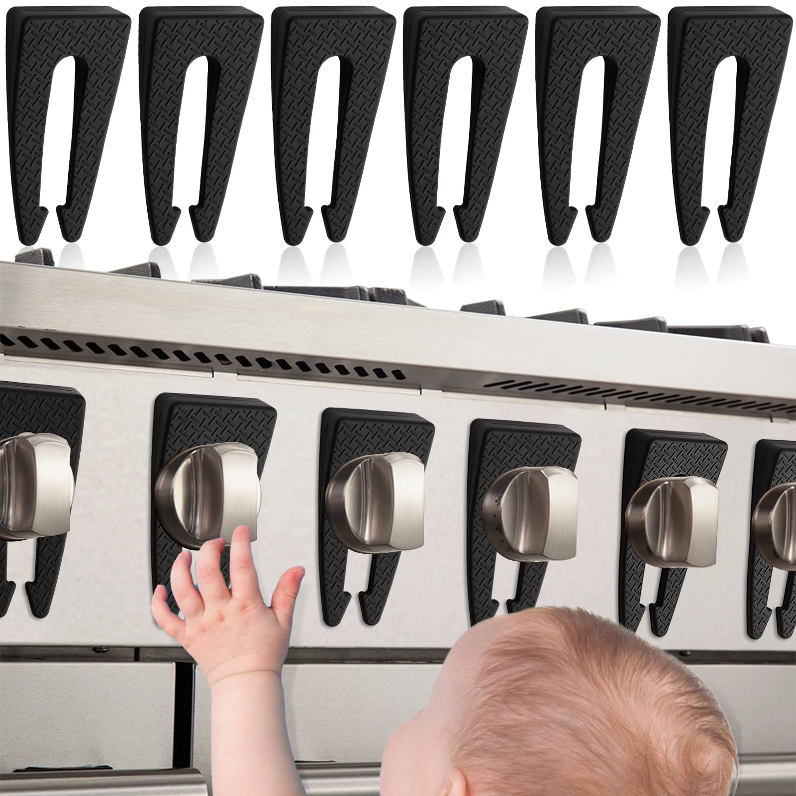 Child Safety Stove Knob Covers - 6 Pack Gas Range Baby Proofing Locks, Easy Installation & Use (Black) | Protect Kids from Burns in Kitchen