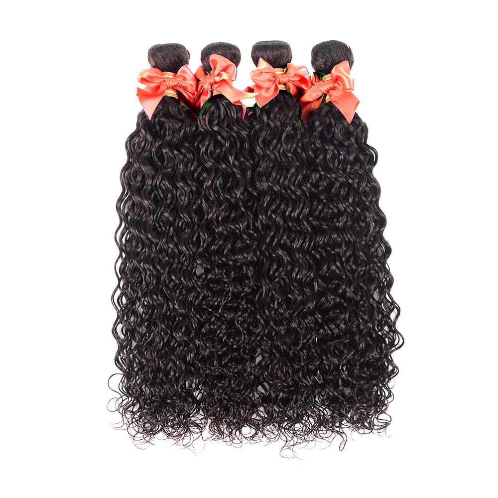 10A Grade Water Wave Human Hair Bundles - 4 Pcs Brazilian Deep Curly Wet & Wavy Hair Extensions (20/22/24/26 Inch) - Natural Black Color for Stunning Hairstyles | Perfect for Daily Wear, Parties & Special Occasions