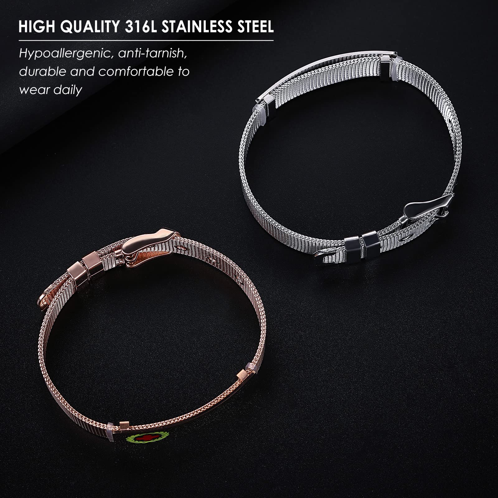 Custom Medical ID Bracelets for Women & Girls - Personalized Stainless Steel Mesh Emergency Alert Bracelet with Free Engraving, Adjustable Wristband | Perfect for Diabetes, Allergies & Heart Conditions