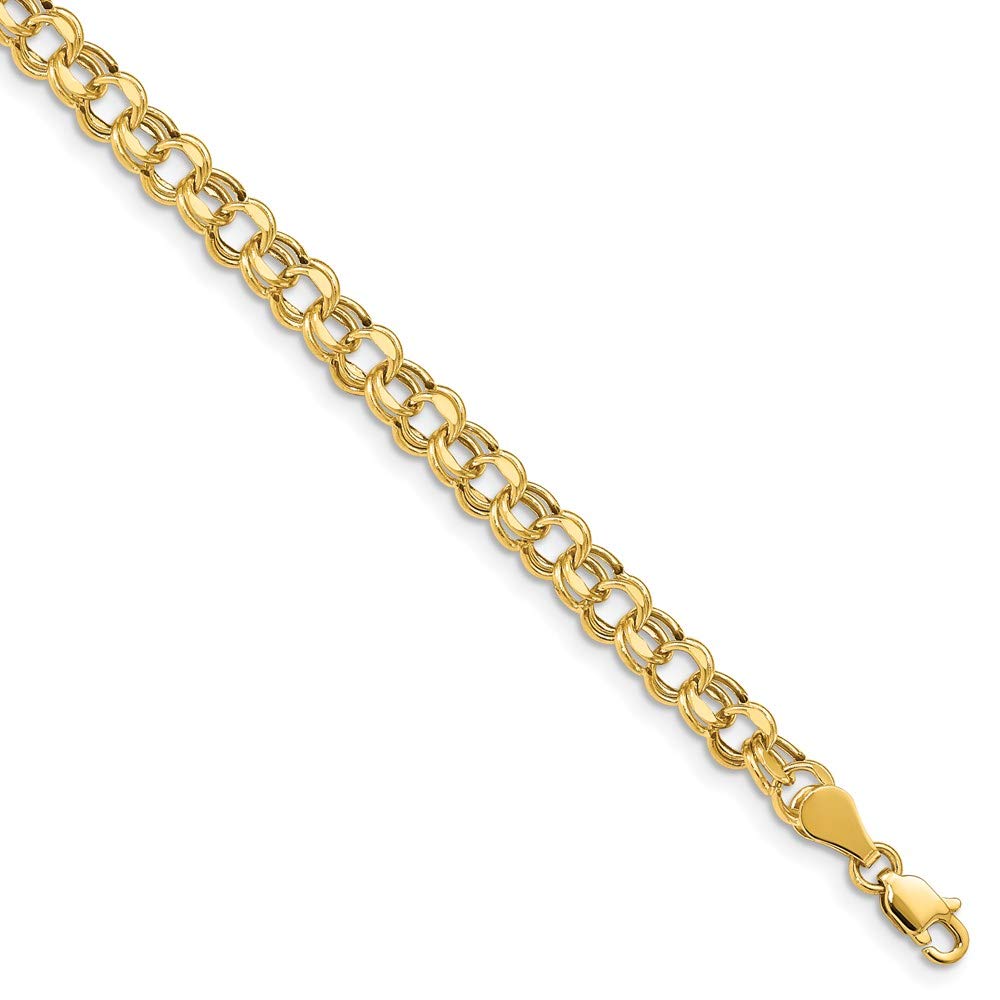 14K Yellow Gold 5mm Double Link Charm Pendant Bracelet for Women - 7.25 Inch Adjustable Chain - Elegant Layering Jewelry for Everyday Wear, Gifts & Special Occasions