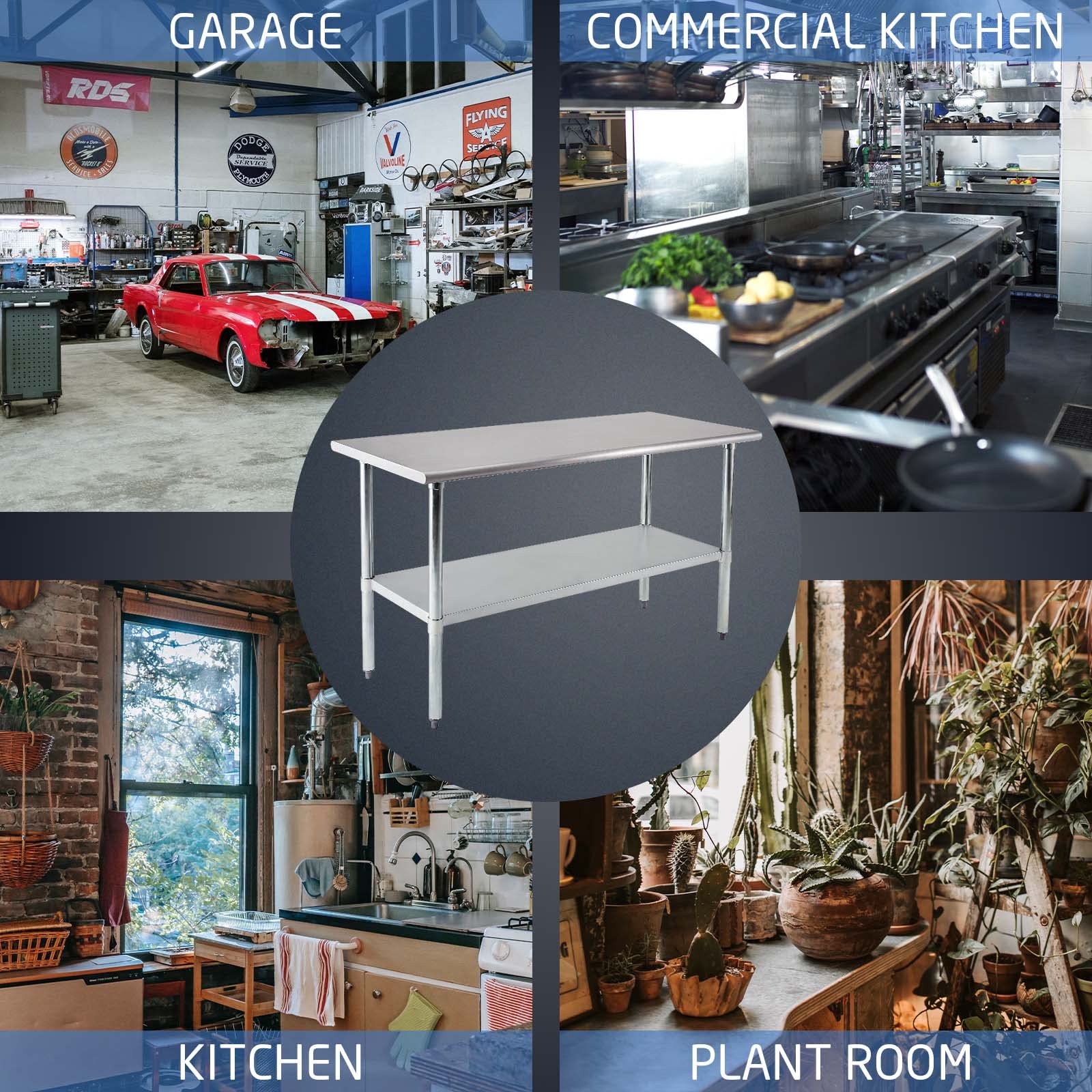 Stainless Steel Prep Table 24x48 Inches - Adjustable Under Shelf & Foot - Heavy Duty Commercial Kitchen Table for Restaurant, Home, Hotel - Perfect for Food Prep, Cooking & Baking Workspaces