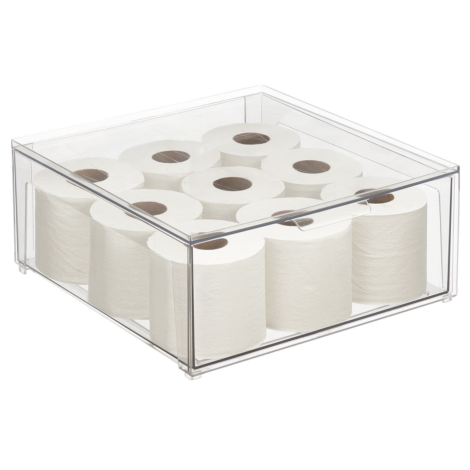 mDesign Plastic Stackable Bathroom Storage Organizer Bin with Front Pull Drawer - Clear Lumiere Collection for Countertop, Vanity & Closet - Perfect for Beauty Accessories, Makeup & Toiletries Organization - Ideal for Small Spaces, Bathroom Shelves & Bedroom Storage