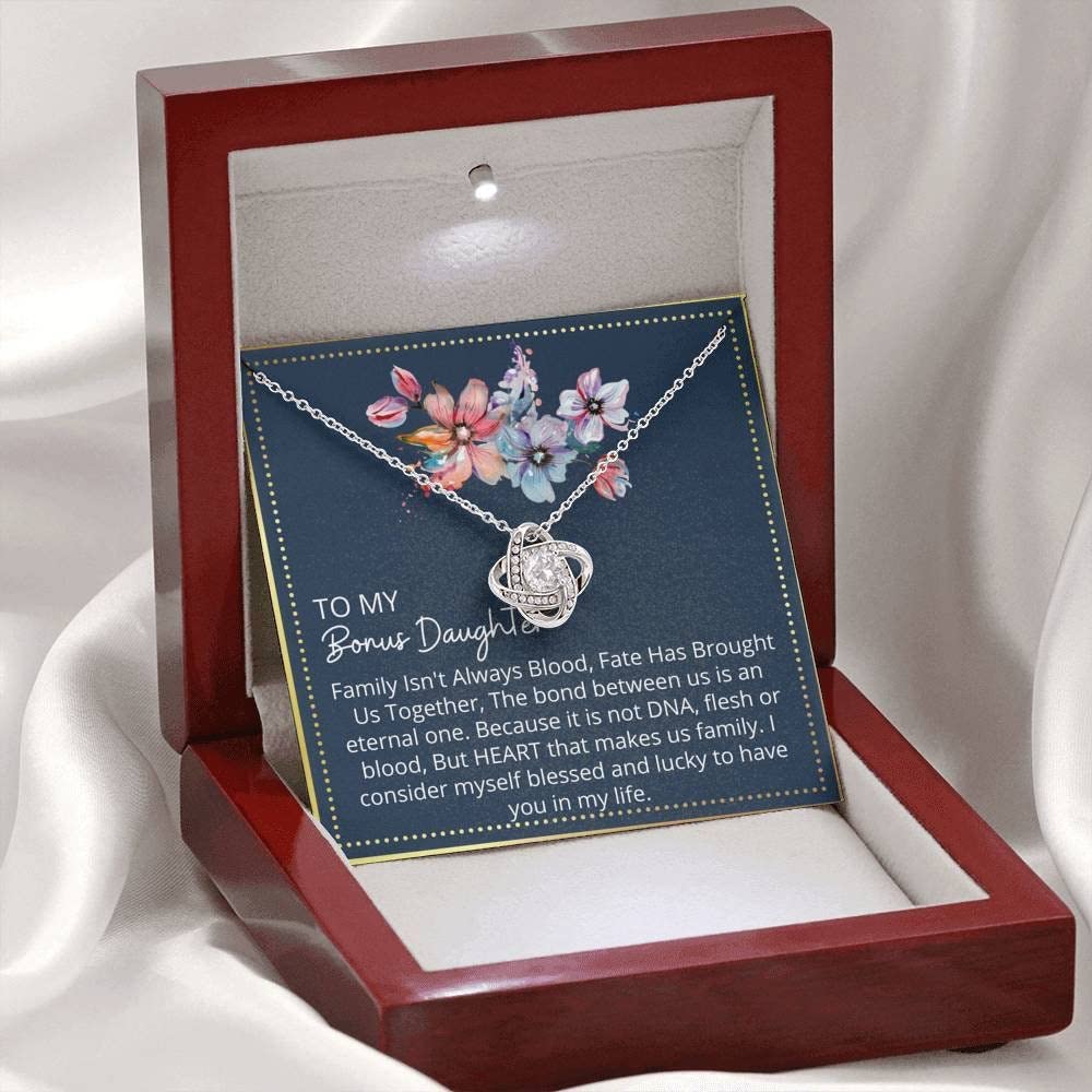 Beautiful Love Knot Necklace for Bonus Daughter & Stepdaughter - Sterling Silver Gift for Special Bond - Perfect for Birthdays, Holidays & Special Occasions