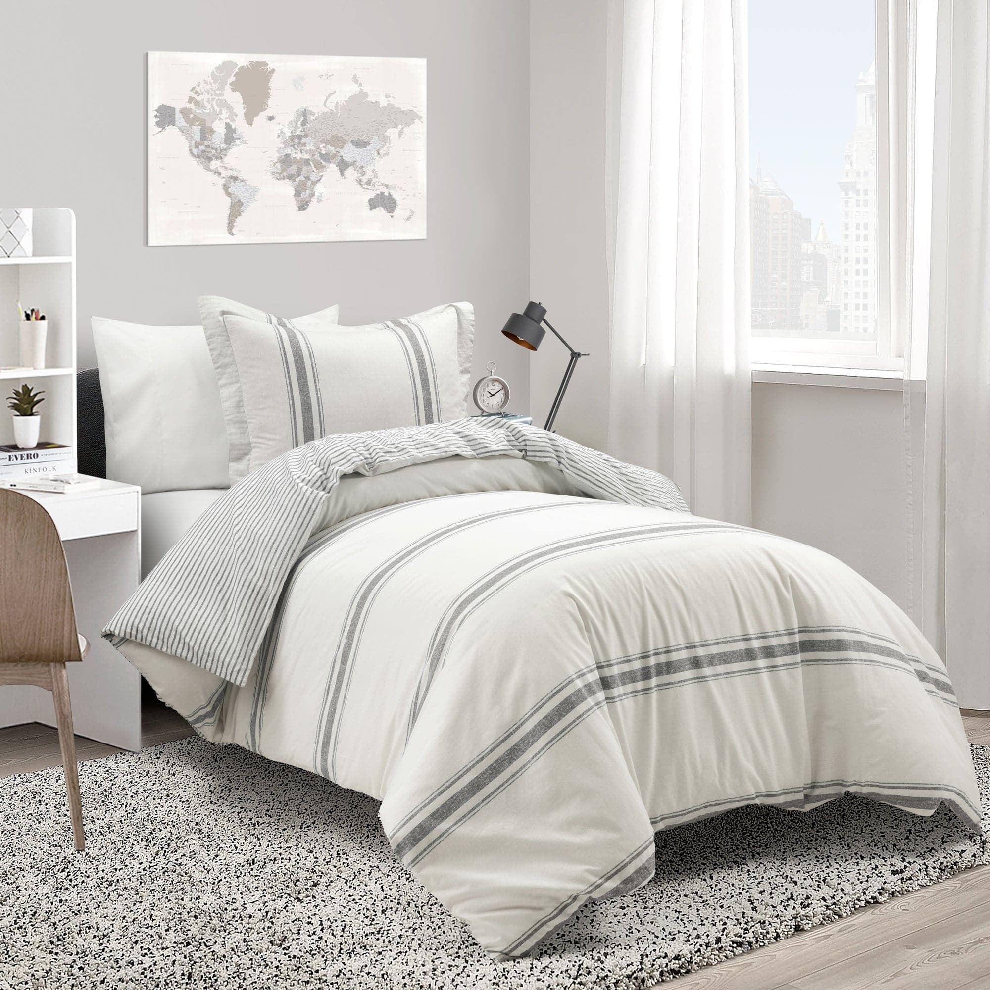 Farmhouse Stripe 100% Cotton Duvet Cover Set - Soft & Breathable Bedding for Cozy Bedroom Decor - Perfect for Guest Rooms, Master Bedrooms & Vacation Homes