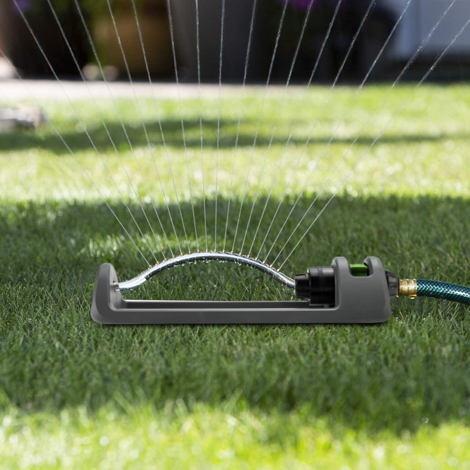 EC.TEAK 18 Hole Brass Nozzle Oscillating Sprinkler - 3600 sq.ft Coverage, Adjustable Water Flow, Durable Metal Base for Lawn, Garden & Yard Irrigation (Grey)