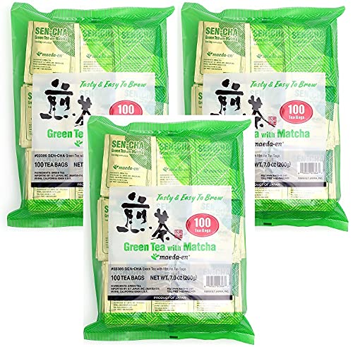 Premium Japanese Sencha Green Tea with Matcha - 100 Tea Bags (Pack of 3) | Authentic Loose Leaf Flavor | Hot & Iced Tea for Home, Office & Gifts