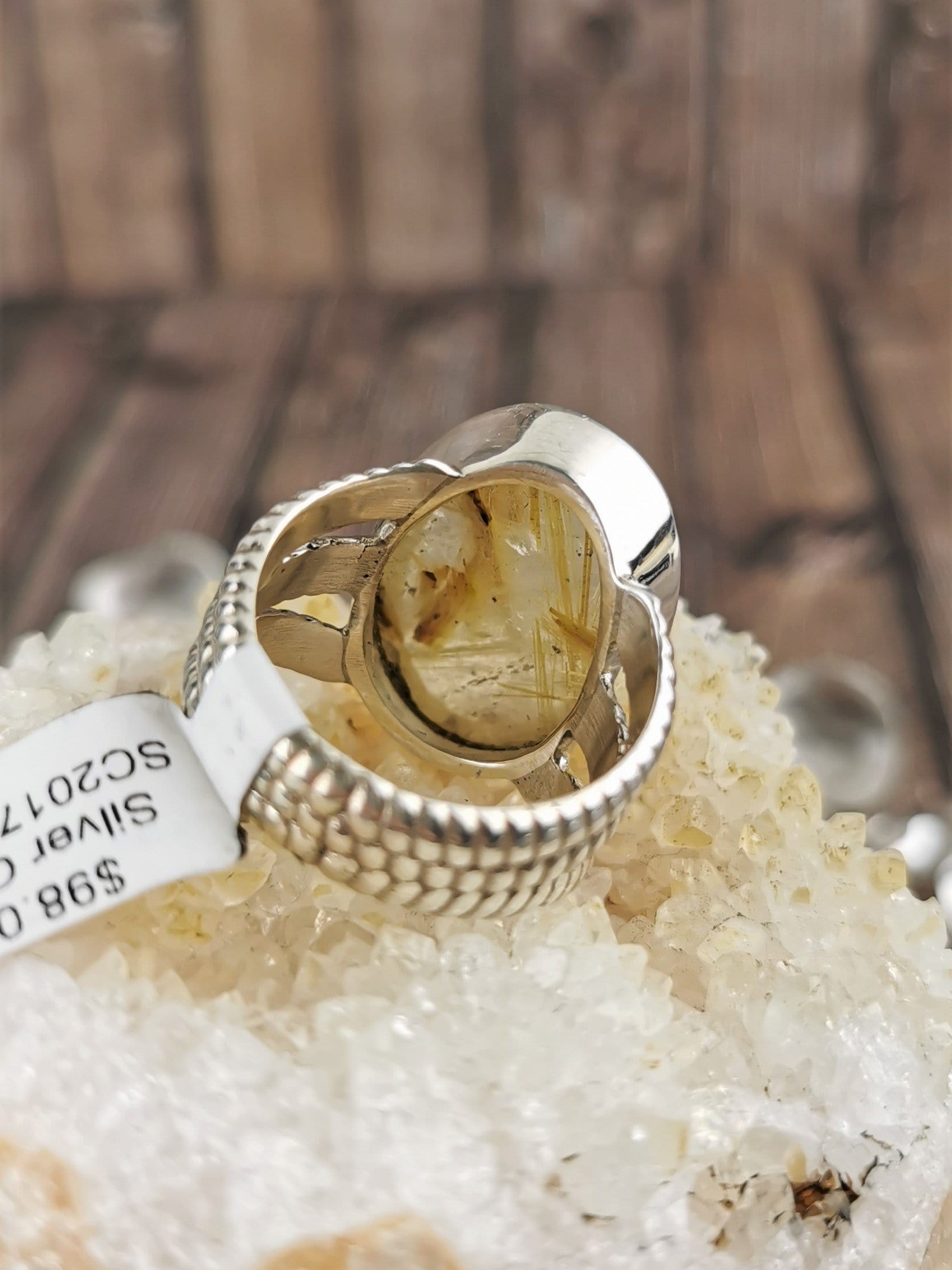 Chunky Rutilated Quartz Ring for Women - Size 8 Gold Plated Statement Jewelry - Perfect for Boho Fashion, Wedding, and Special Occasions