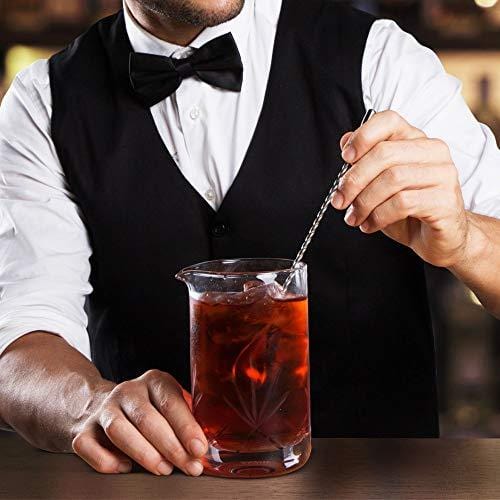 Premium 24 oz (700 ml) Crystal Cocktail Mixing Glass Set - 9-Piece Old Fashioned Bar Kit with Strainer, Spoon, Jigger & Picks (Silver) - Perfect for Home Bartending, Professional Mixology & Entertaining Guests