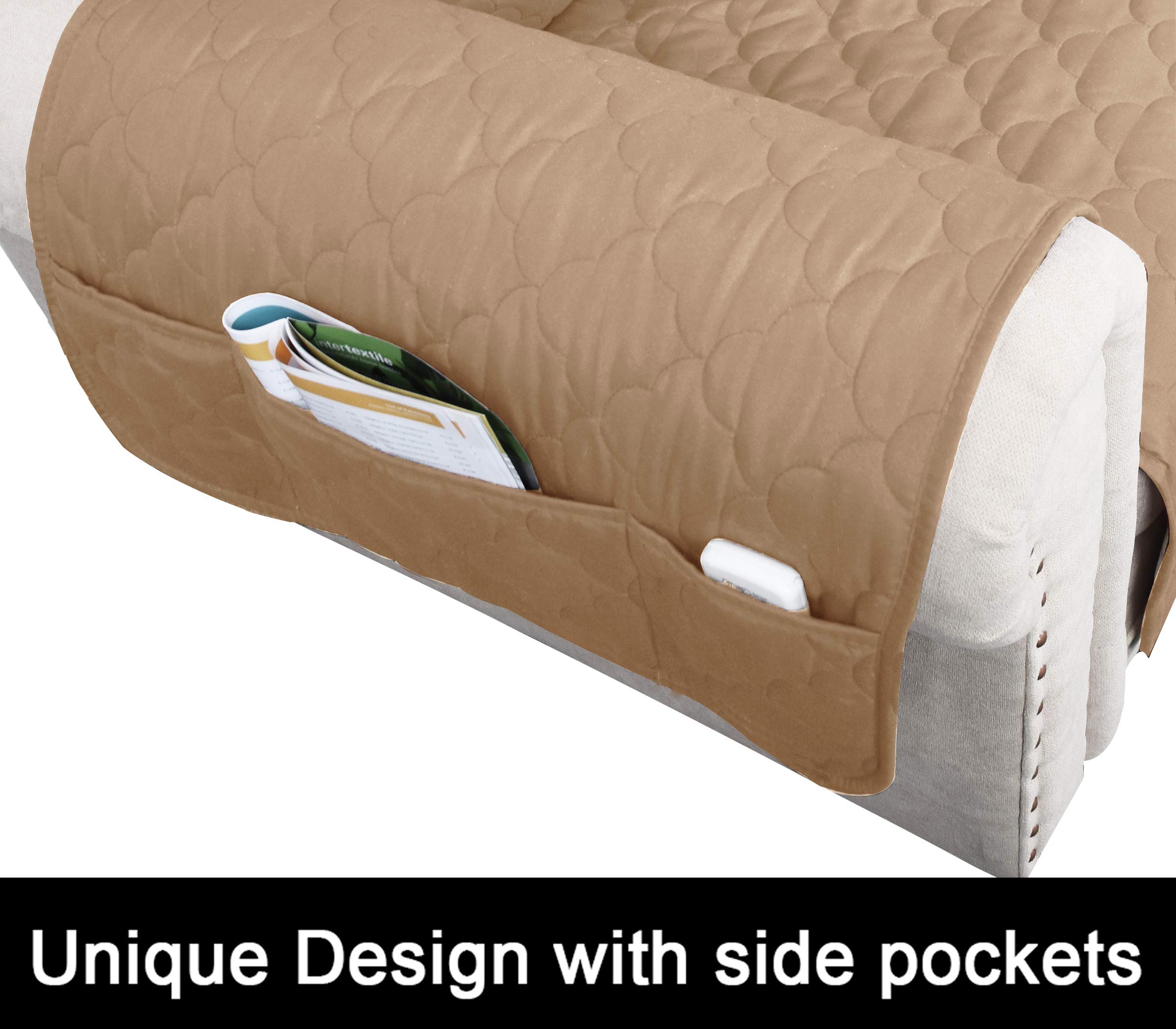 CHHKON Non-Slip Waterproof Quilted Sofa Cover for Dogs - 100% Furniture Protector for Leather Couches & Pets (68'', Sand) - Perfect for Pet Owners & Home Decor Protection