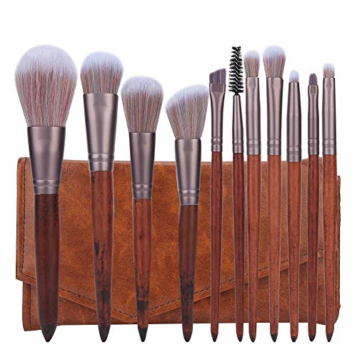 11-Piece Makeup Brush Set - Soft Artificial Fiber Bristles, Wooden Handle, Includes Travel Pouch - Perfect for Foundation, Blending, Contouring & Eye Makeup (Great Gift for Makeup Lovers)