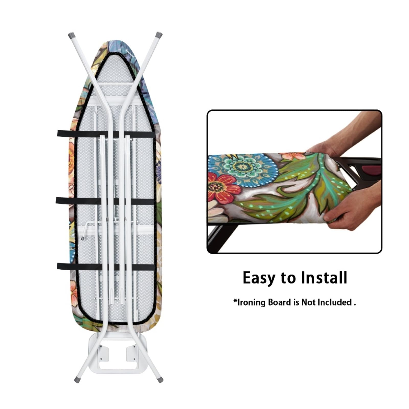 ZDCUSTOM Boho Floral Ironing Board Cover with Elastic Edge - Heat-Resistant, Thick Ironing Pad Protector for Table Top - Perfect for Home Laundry, Sewing & Crafting