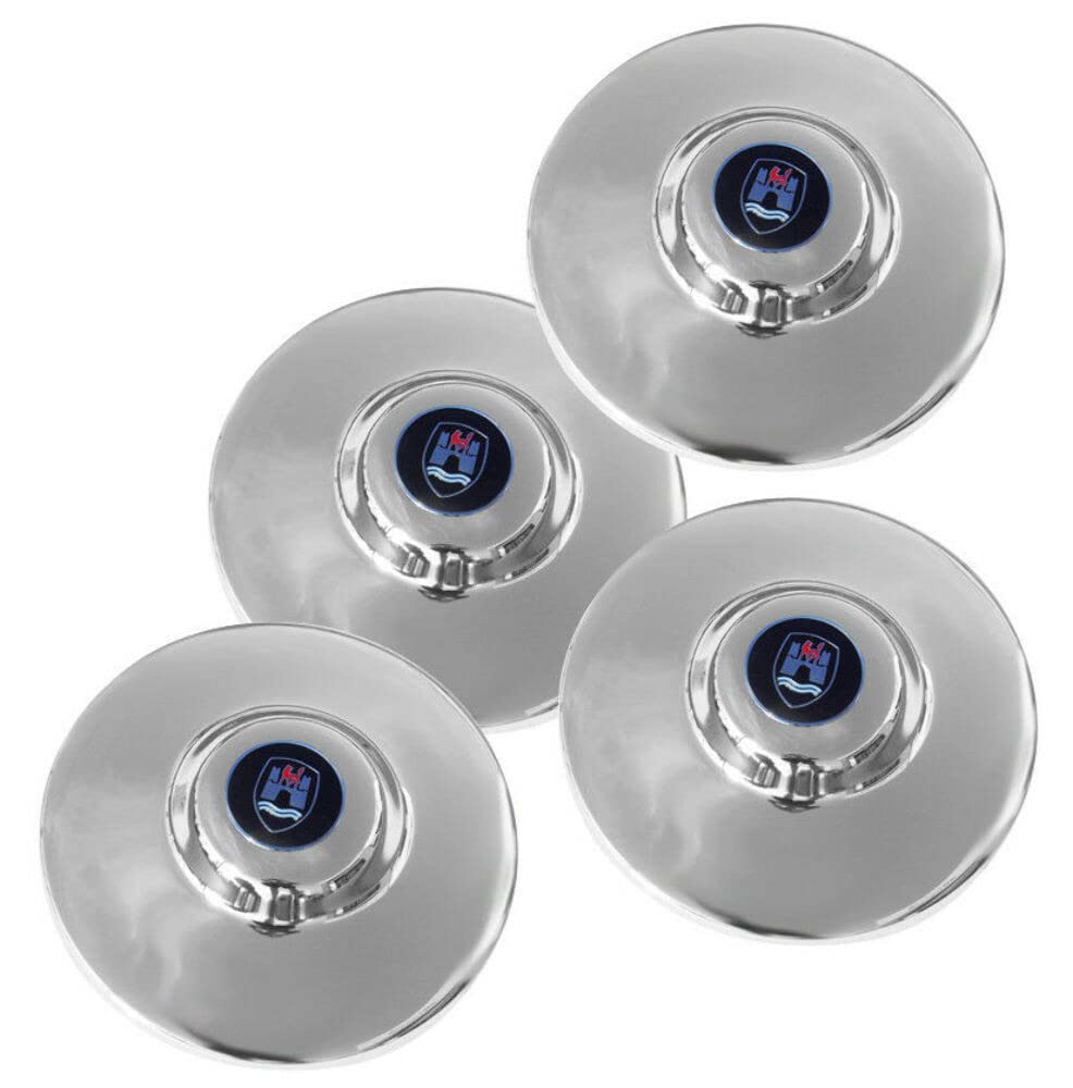 VW Beetle 4-Lug Hubcaps Set of 4 with Wolf Crest - Classic Style for Bug & Ghia Models