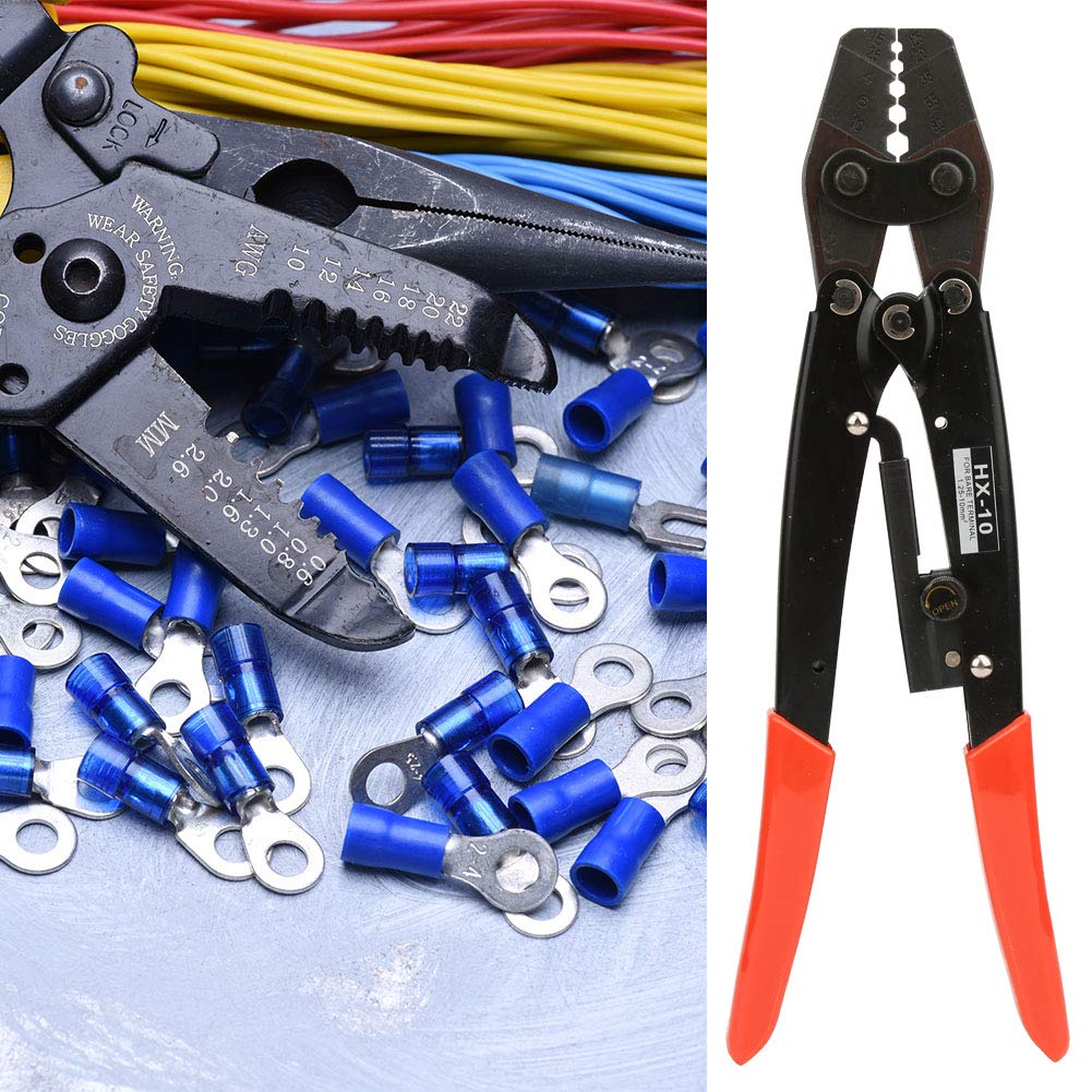 Alvinlite HX-10 Professional Ratcheting Crimping Tool for Electrical Terminals - 1.25 to 10mm² (AWG 10-6) with Comfortable Red Handle - Ideal for Automotive Wiring, DIY Electronics and Home Electrical Repairs