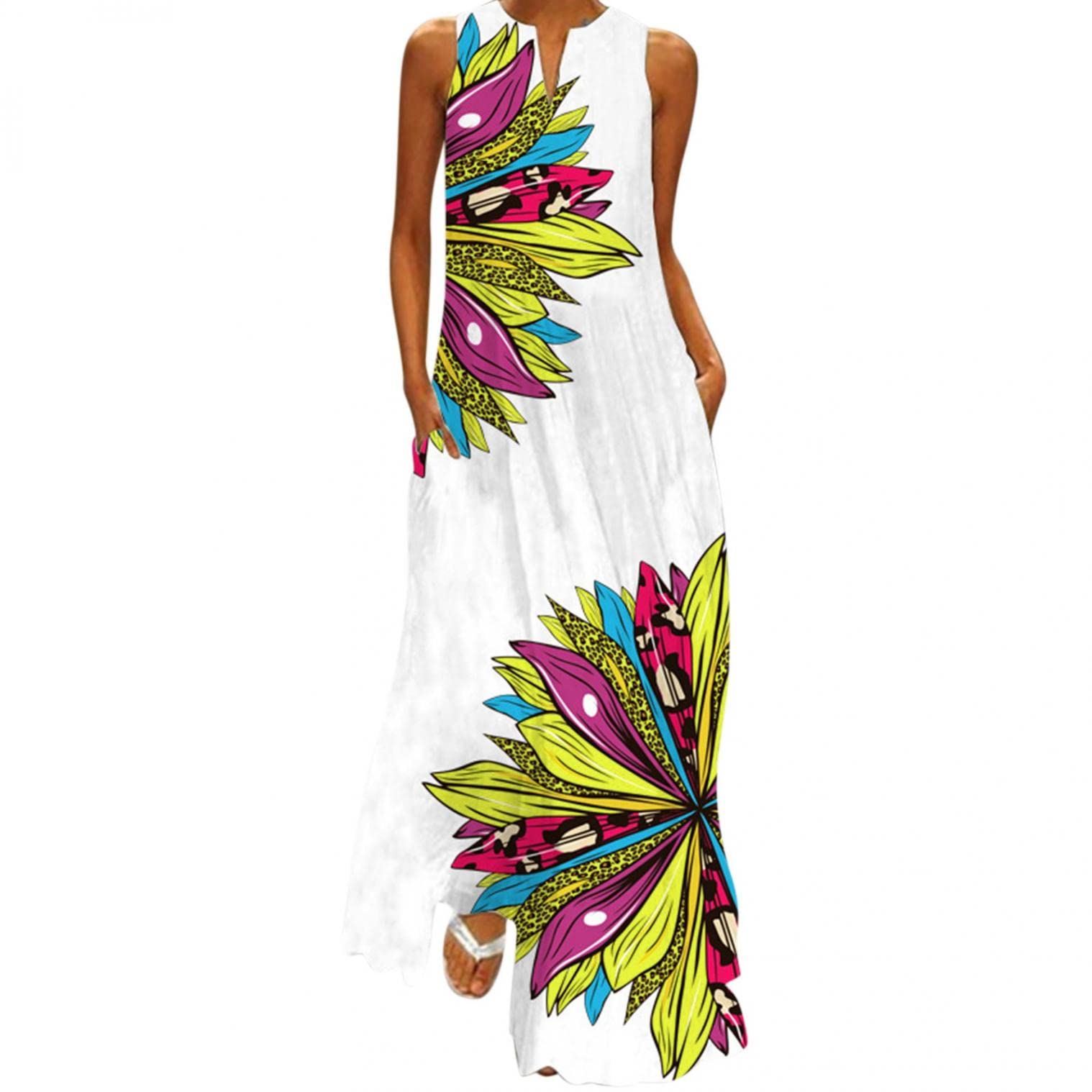 Women's Summer Floral Maxi Dress - Sleeveless Boho Tunic Sundress for Casual, Beach & Party Wear | Lightweight Long Dress for Women