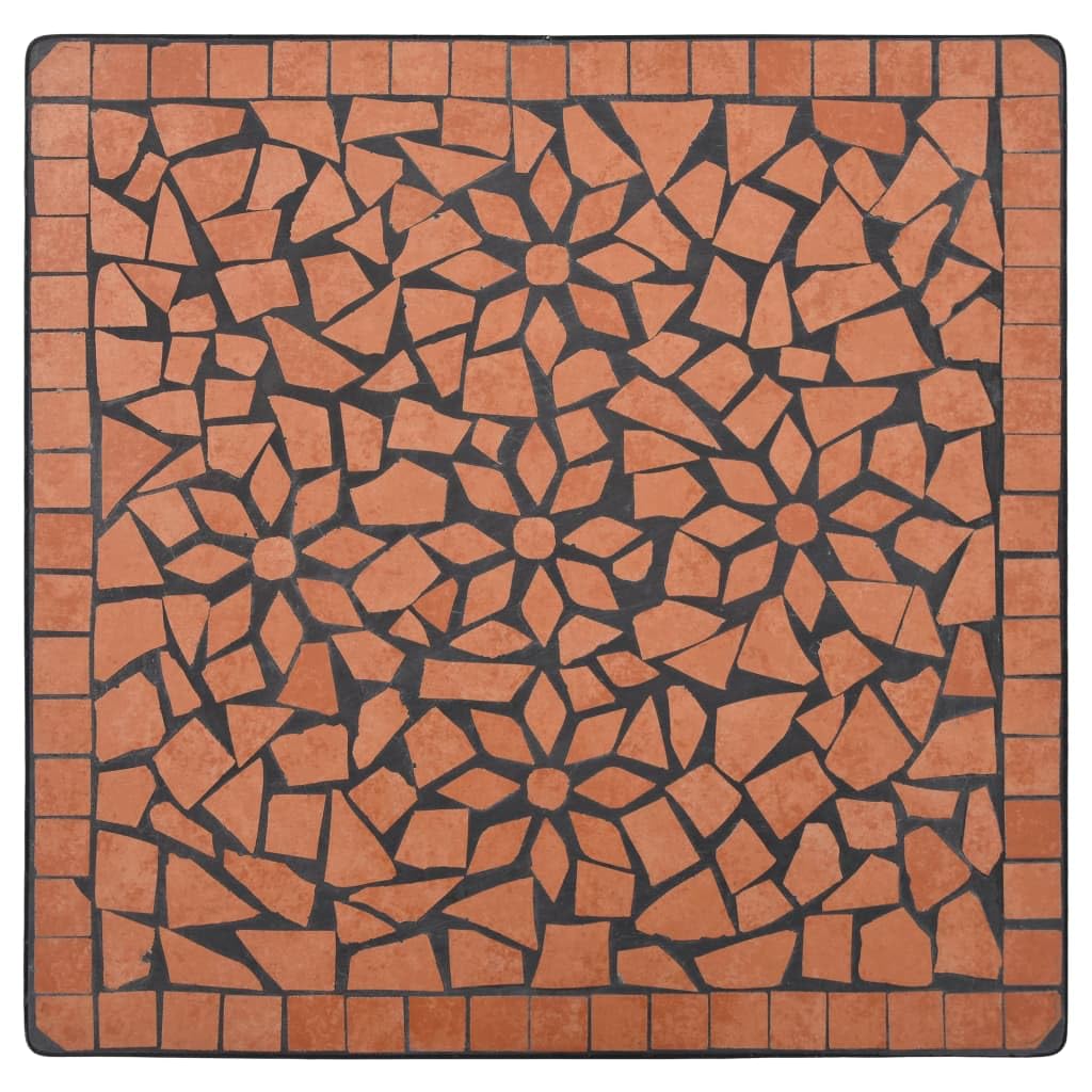 Terracotta Mosaic Bistro Table 23.6 Inch Round Ceramic Outdoor Patio Dining Set - Perfect for Garden, Balcony, and Poolside Relaxation