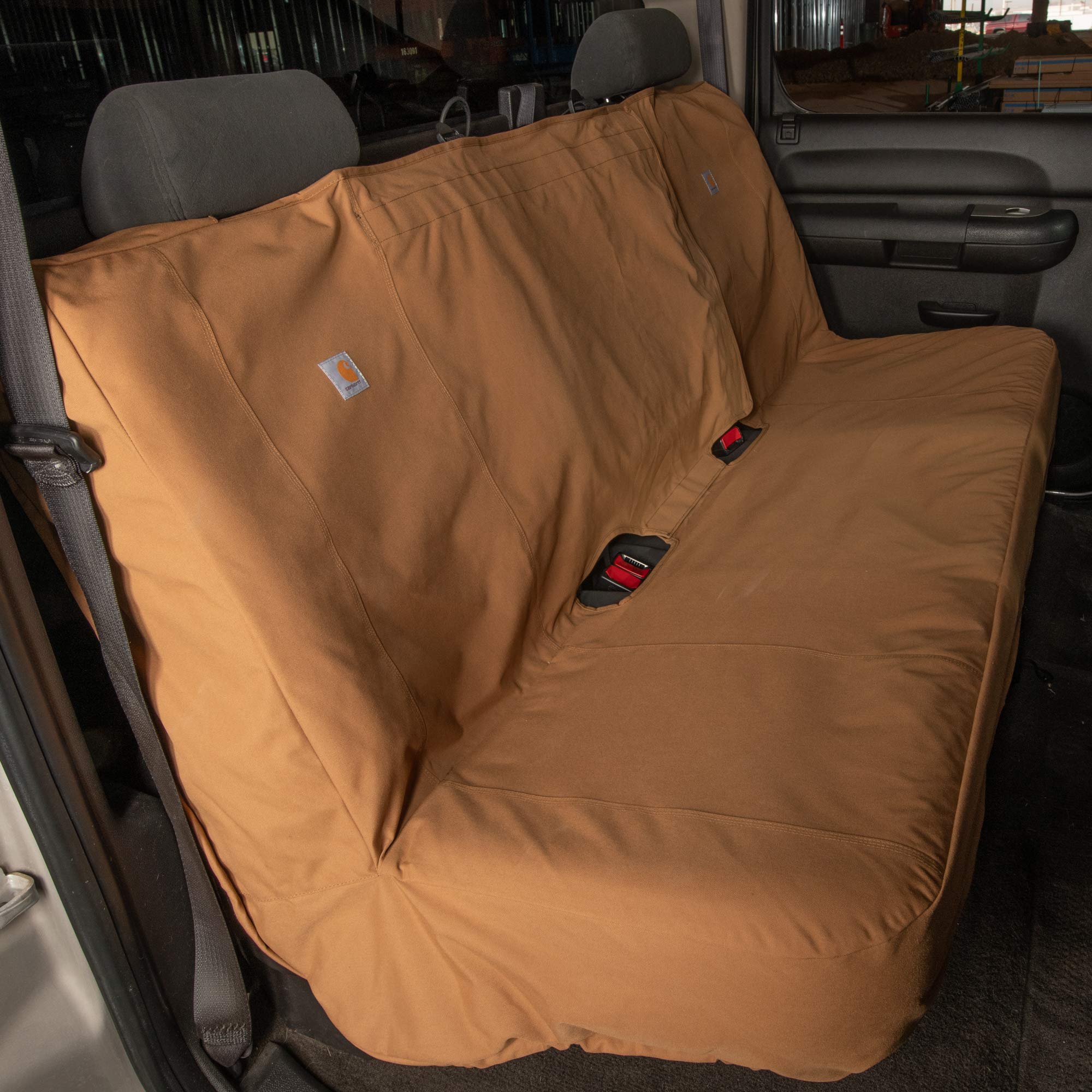 **Carhartt Universal Bench Seat Cover - Durable & Waterproof Car Seat Protector for Trucks, SUVs & Vans - Heavy-Duty Carhartt Brown Fabric - Perfect for Work, Camping & Road Trips**