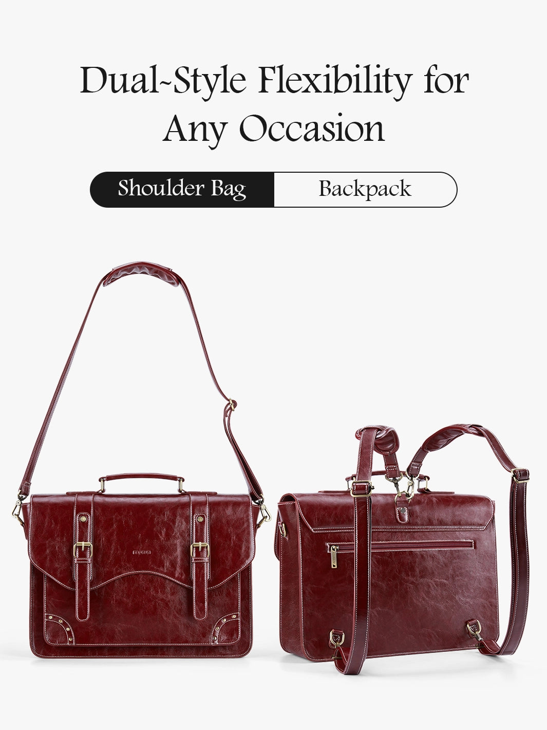 Vintage Style 15.6 Inch Leather Briefcase for Men - Classic Business Laptop Bag with Rivet Details - Perfect for Office, Travel & Daily Commute