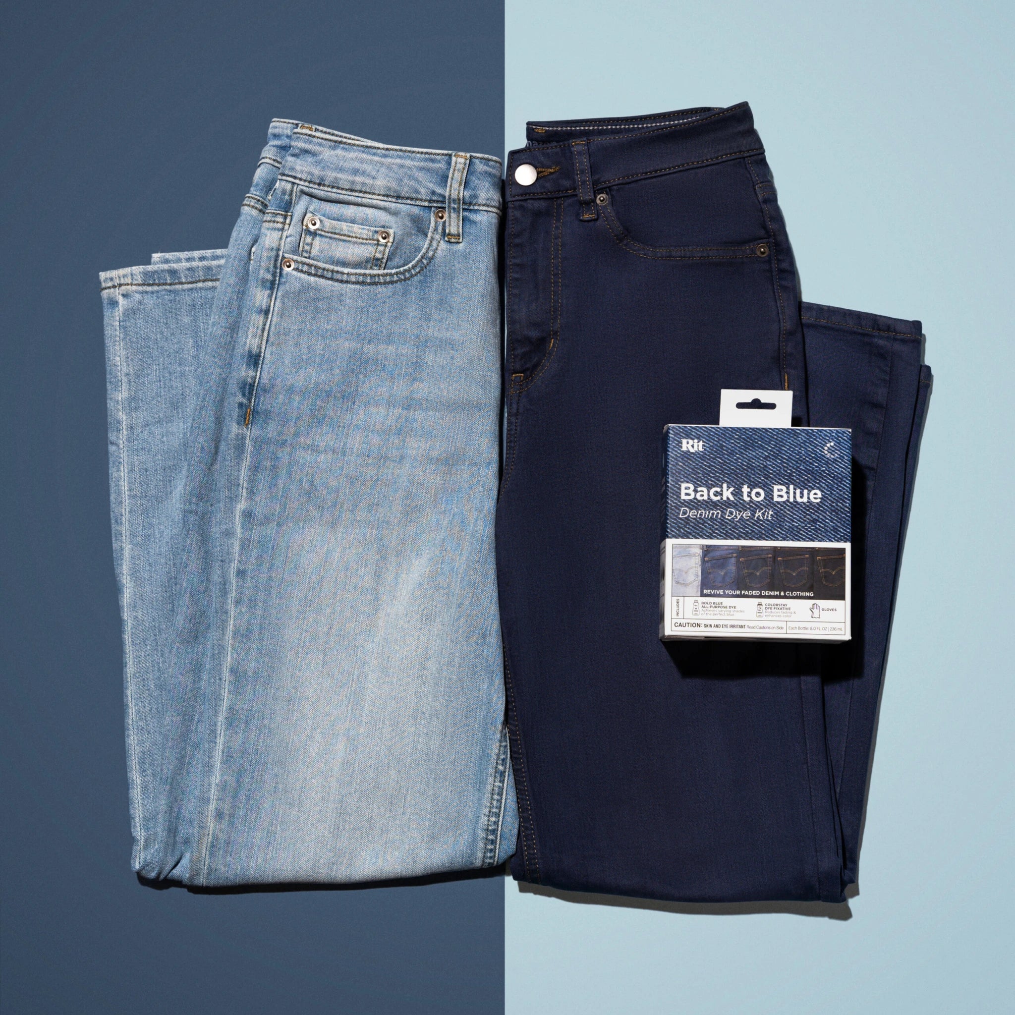 RIT Back to Blue Denim Dye Kit - Restore & Refresh Jeans, Jackets & Fabric - DIY Home Dyeing for Clothes, Shoes & Accessories