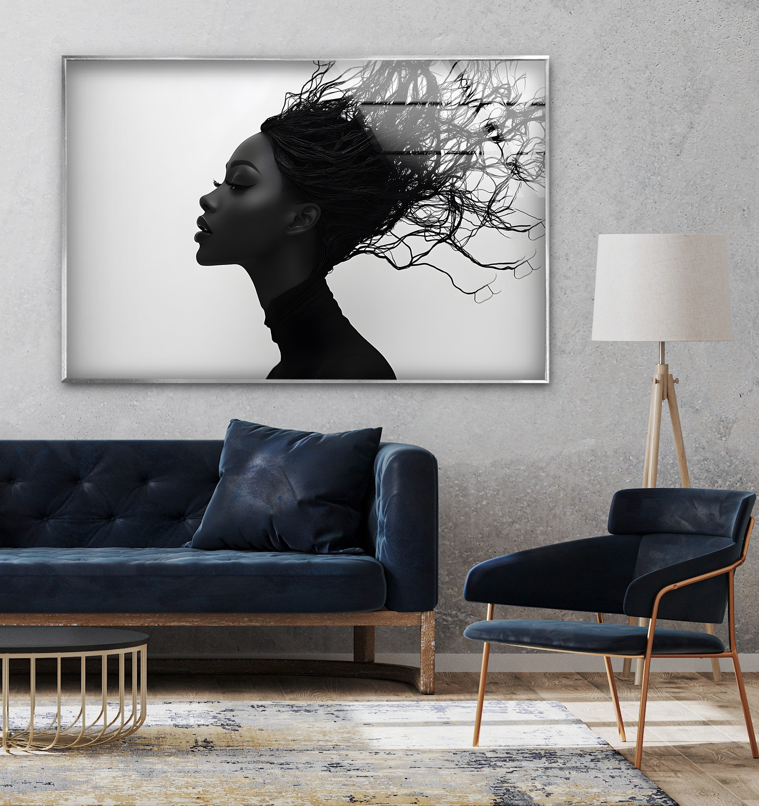 Abstract Black & White Portrait Wall Art - Elegant Woman with Flowing Hair Canvas Print for Modern Home & Office Decor | Living Room, Bedroom, Gallery Wall Display