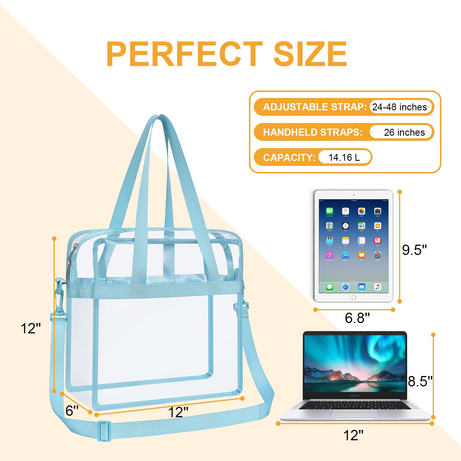 Clear Stadium Approved Tote Bag with Adjustable Straps - Transparent Purse for Concerts, Sports Events, Work & Travel - Perfect for NFL Games, Airport Security & Music Festivals