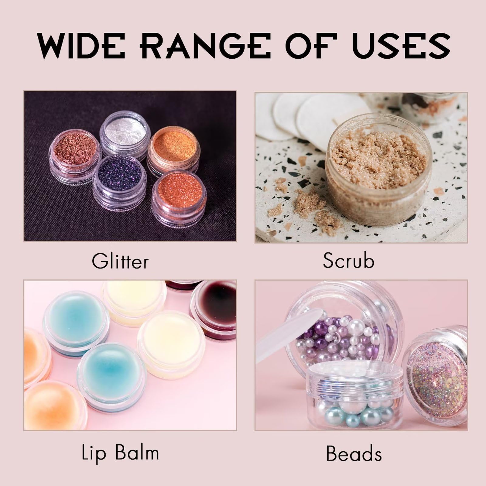50-Pack 5g Clear Plastic Sample Jars with Lids & 4 Mini Spoons - Small Lip Balm Containers with 50 Labels - Perfect for DIY Cosmetics, Travel Toiletries & Essential Oil Storage