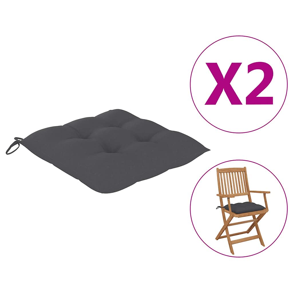 Premium 2-Pack Anthracite Chair Cushions 15.7x15.7x2.8 Inch - Soft Cotton Stuffed Seat Pads with Ties for Indoor/Outdoor Use - Perfect for Dining Chairs, Patio Furniture, Office Seating & Home Decor
