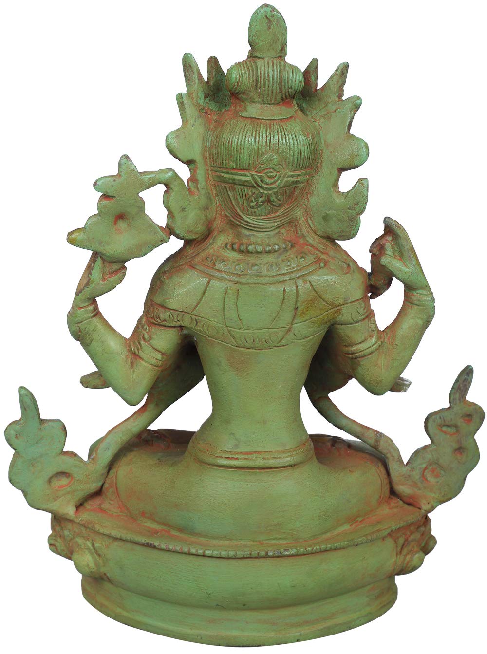 Exotic India Chenrezig (Shadakshari Lokeshvara) Tibetan Deity Brass Statue - Gold Patina Finish - Buddhist Altar Decor, Meditation Room Centerpiece, Spiritual Gift for Home & Office