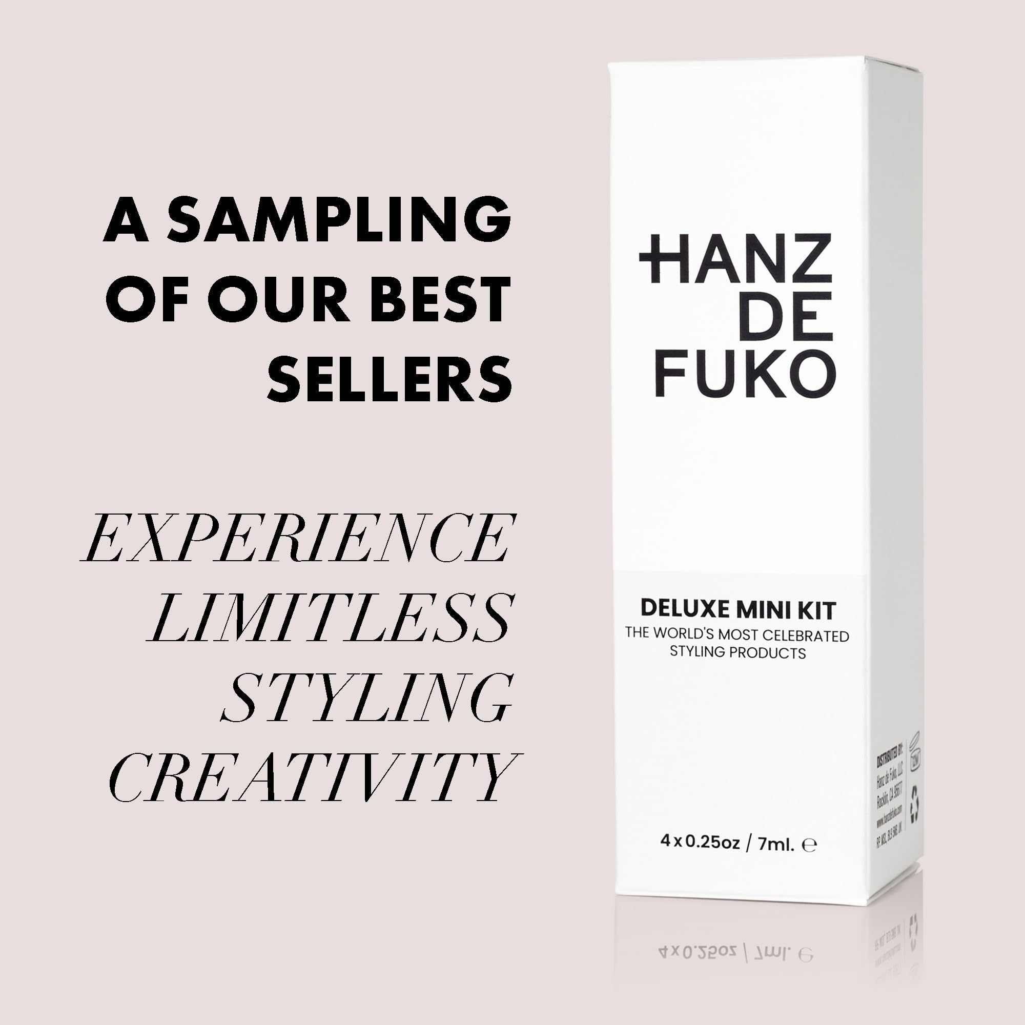 Hanz de Fuko Deluxe Hair Care Kit – 4-Piece Styling Sampler with Claymation, Sponge Wax, Modify Pomade & Scheme Cream (0.25oz Each) – Perfect for Travel, Gifts & Everyday Styling