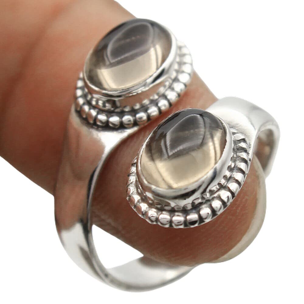 Smokey-Quartz 925 Sterling Silver Rings for Women | Brown Oval Gemstone Bridesmaid Rings | Adjustable Bezel Set Handmade Jewelry | Perfect for Weddings, Parties & Everyday Wear