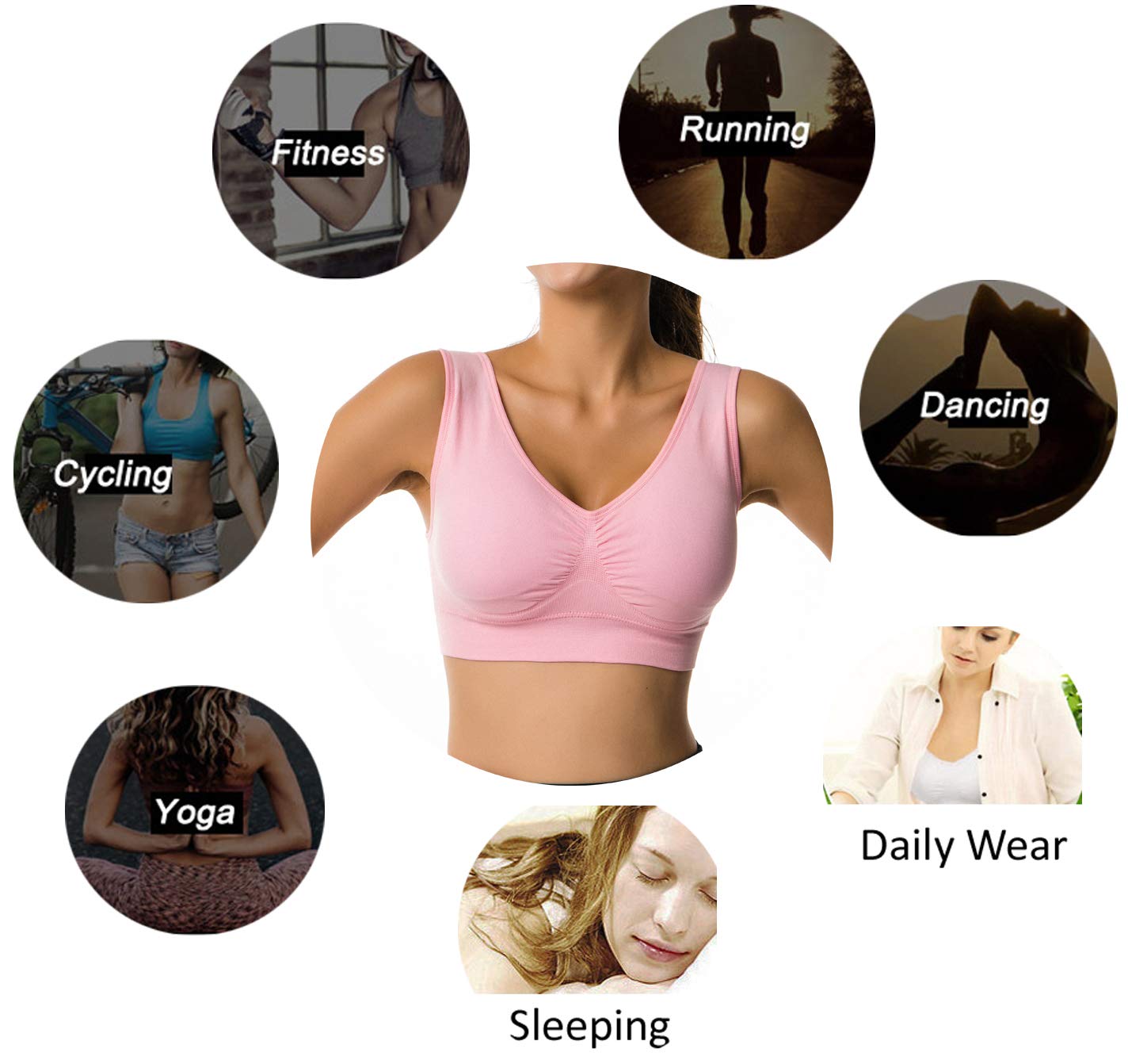 Seamless Yoga Bras for Women - Low Impact Sports Bra with Removable Pads for Workout & Running