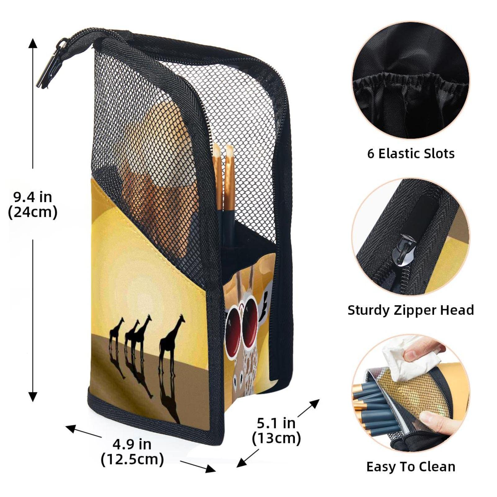 Premium Makeup Brush Organizer Bag with 12 Brushes & Desert Giraffe Glasses - Portable Cosmetic Brush Holder Case for Travel, Home, and Professional Makeup Artists