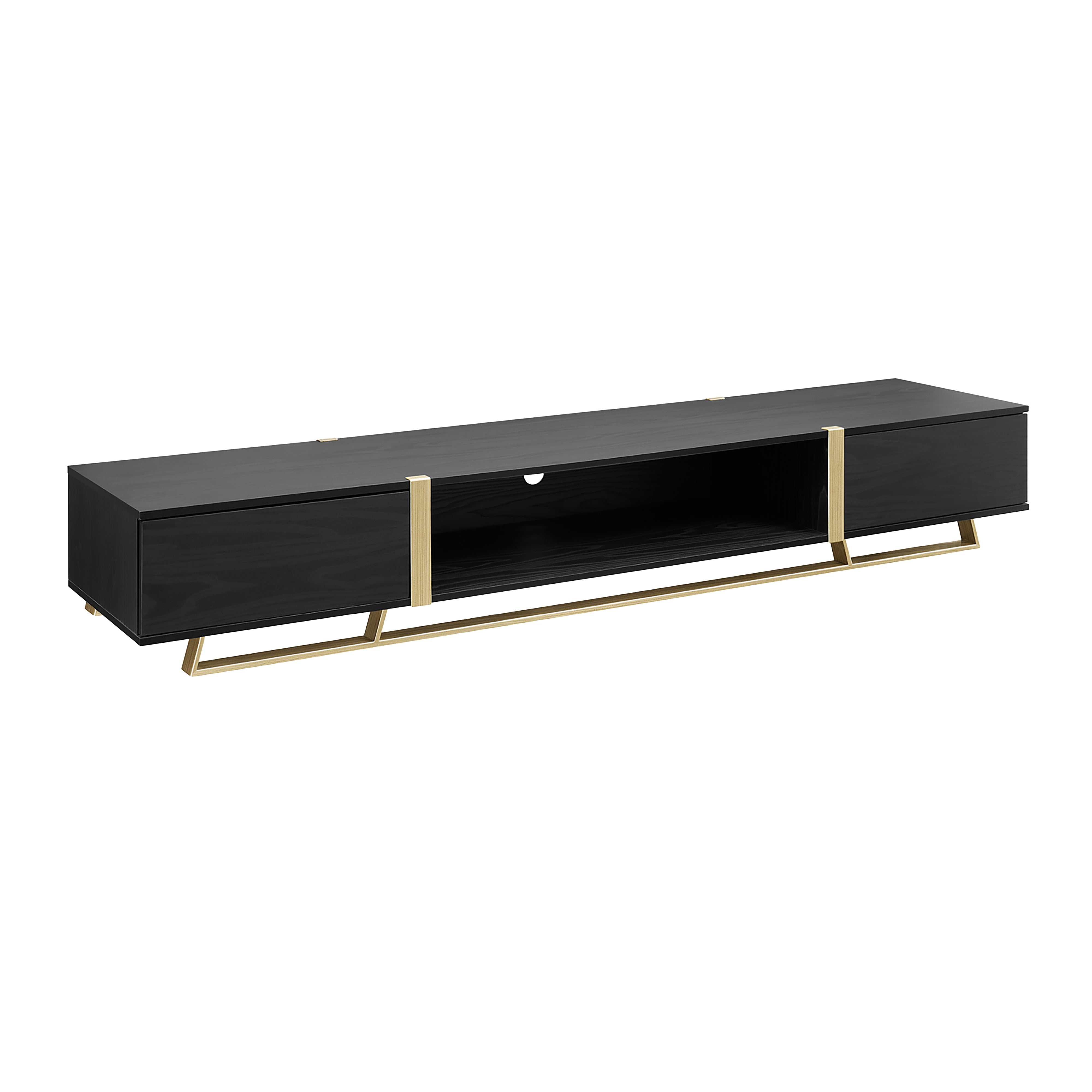 Modern Capri TV Stand 2000mm Low Profile Entertainment Center in Black Oak & Gold - Perfect for Living Room, Home Theater & Media Storage