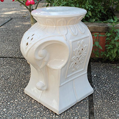 Antique White Elephant Stool Drum - Handmade Ceramic Bohemian Garden Decor, African Animal Sculpture for Outdoor Patio, Backyard Deck & Porch | Perfect for Boho Home Decor, Wedding Centerpieces & Unique Gift Ideas
