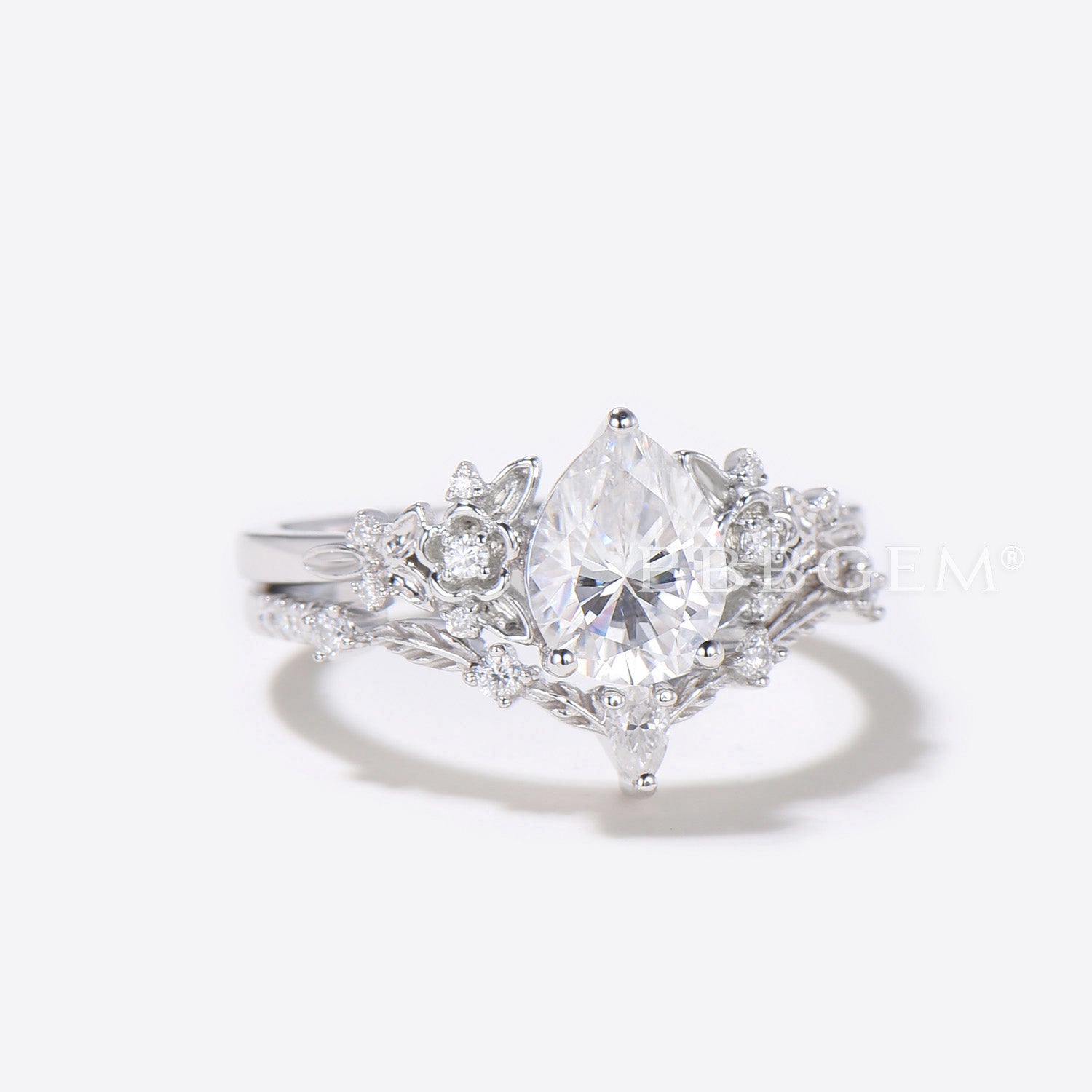 Pear Diamond Solid Gold Engagement Ring - Nature-Inspired Leaf & Flower Design for Women | Perfect for Wedding, Proposal, Anniversary & Romantic Occasions