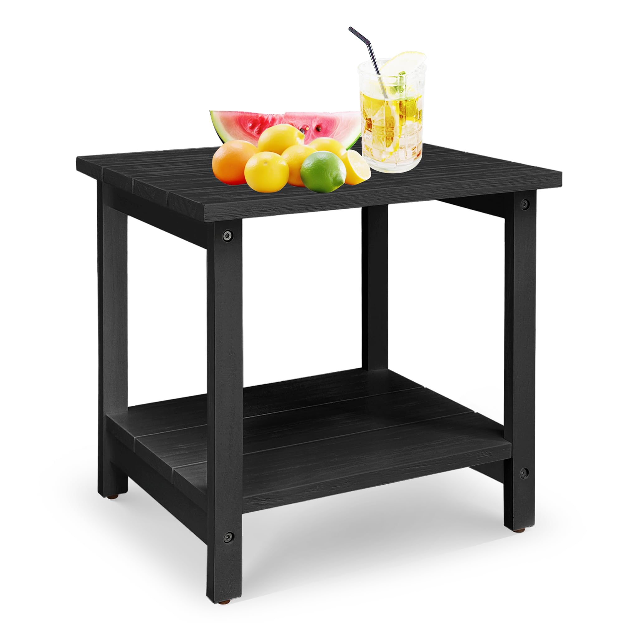 Weather-Resistant Black Outdoor Side Table - Square Patio End Table for Backyard, Pool & Indoor Use - Durable Wood Companion Furniture for Relaxing Outdoors