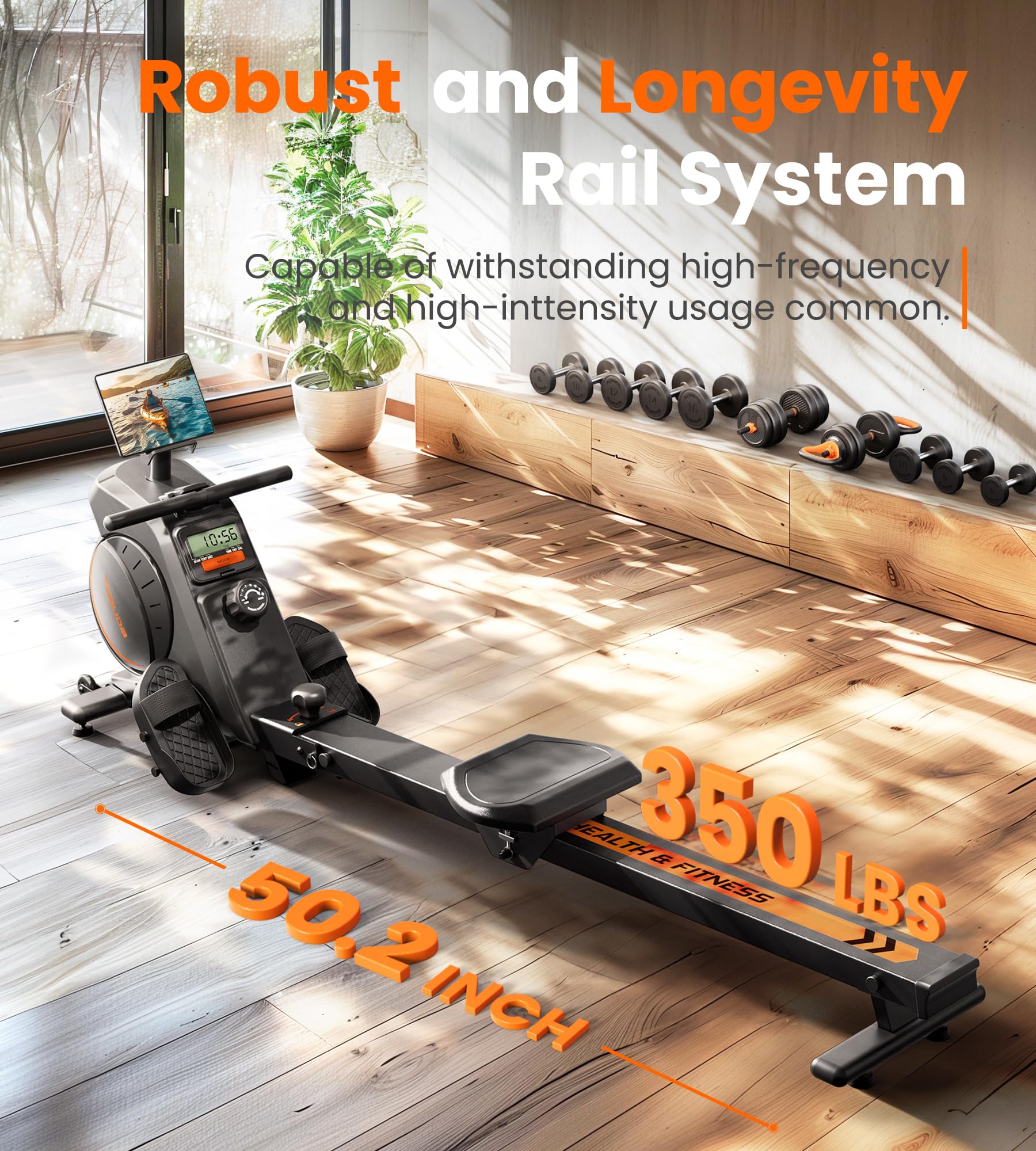 YOSUDA Magnetic/Water Rowing Machine for Home Gym - 350 LB Weight Capacity Foldable Rower with Bluetooth Connectivity, Fitness App Support, Tablet Holder & Comfortable Seat Cushion | Perfect for Small Spaces, Full-Body Workouts & Cardio Training
